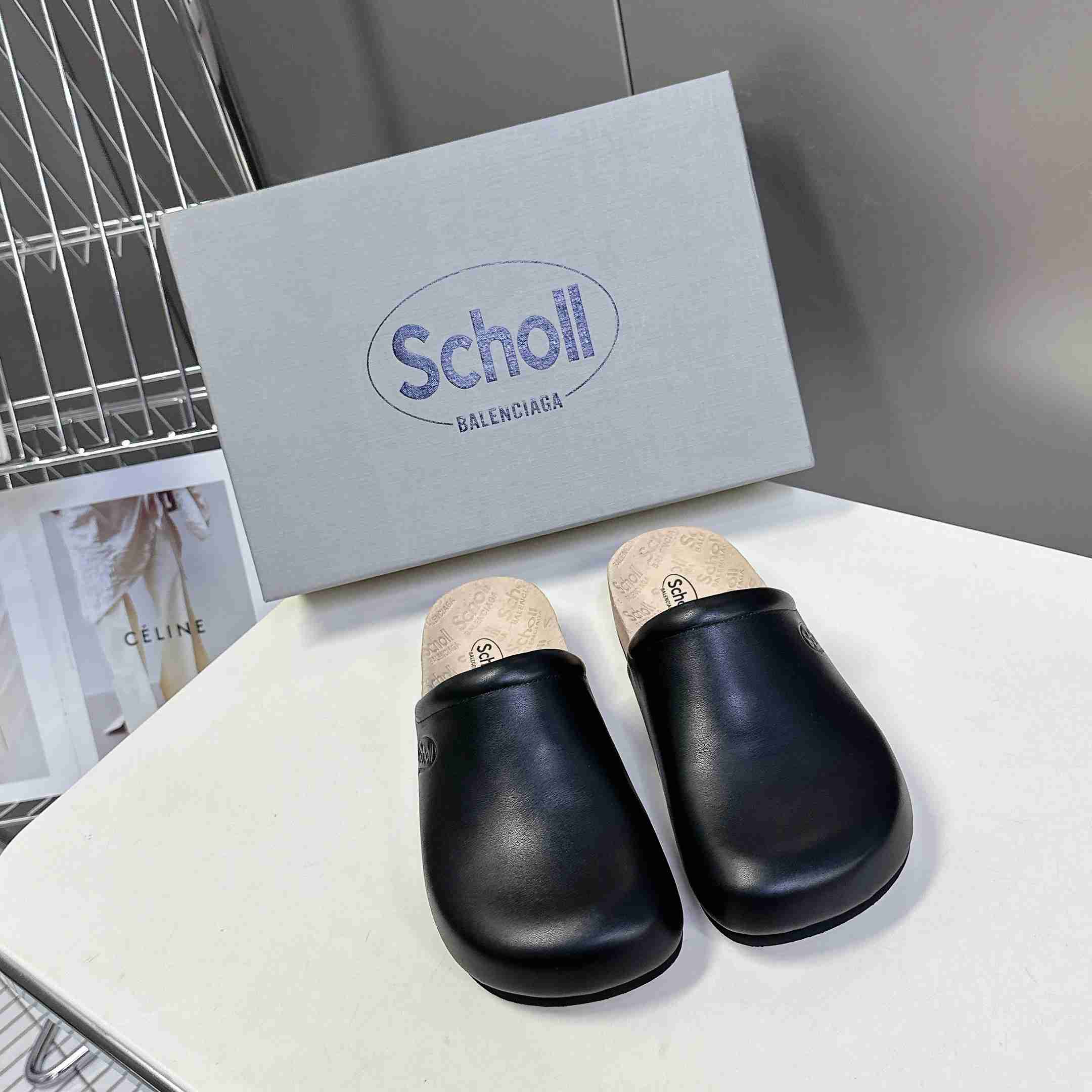 Balenciaga Scholl Flat Mule In Black - FashionPlug