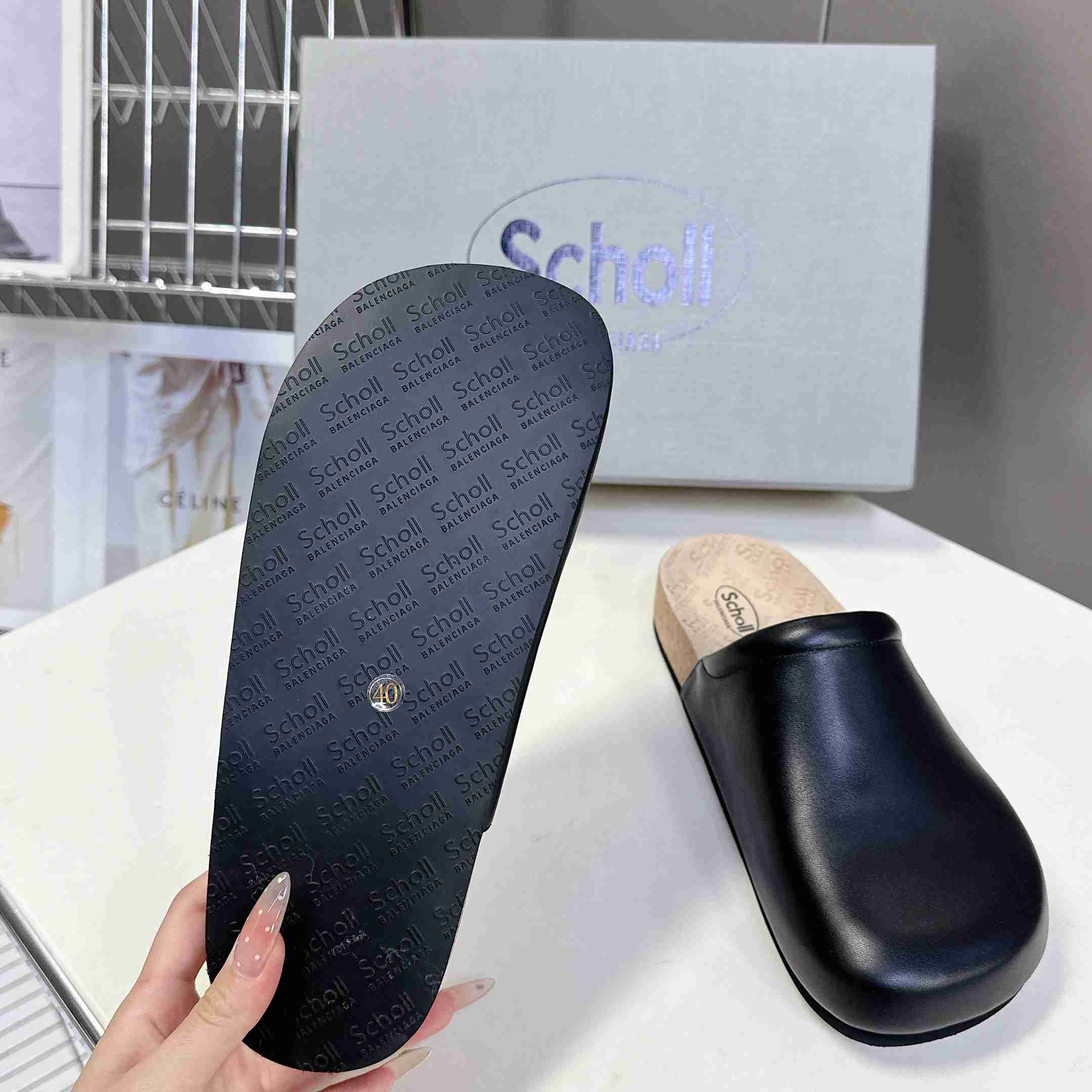 Balenciaga Scholl Flat Mule In Black - FashionPlug