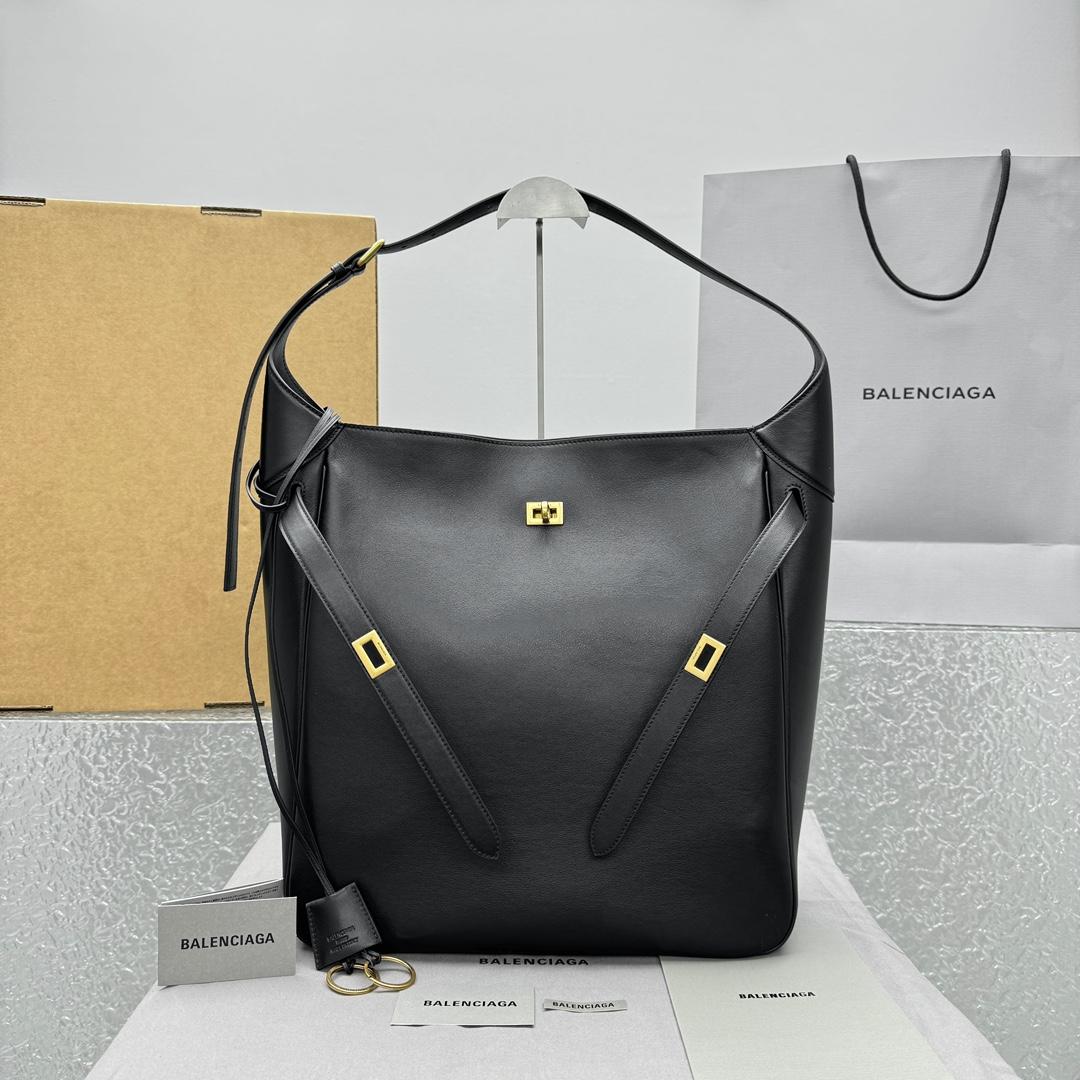Balenciaga Bel Air Hobo Bag Large In Black  - FashionPlug