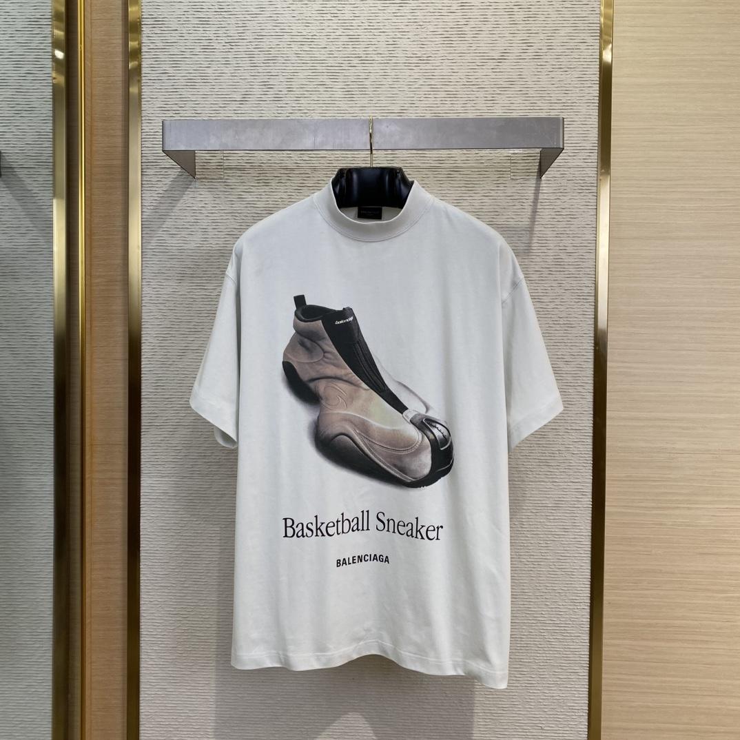 Balenciaga Basketball Sneaker T-Shirt Oversized In Dirty White - FashionPlug