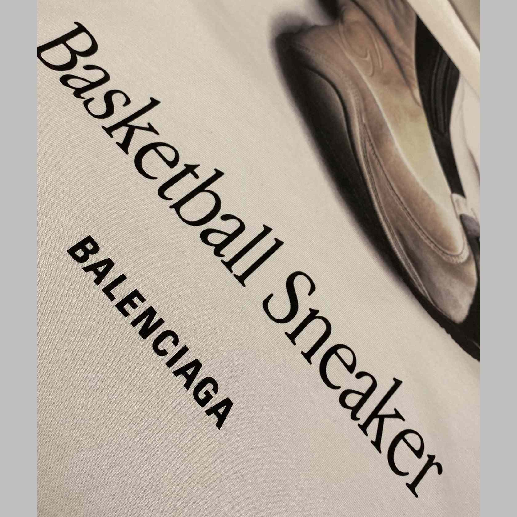 Balenciaga Basketball Sneaker T-Shirt Oversized In Dirty White - FashionPlug
