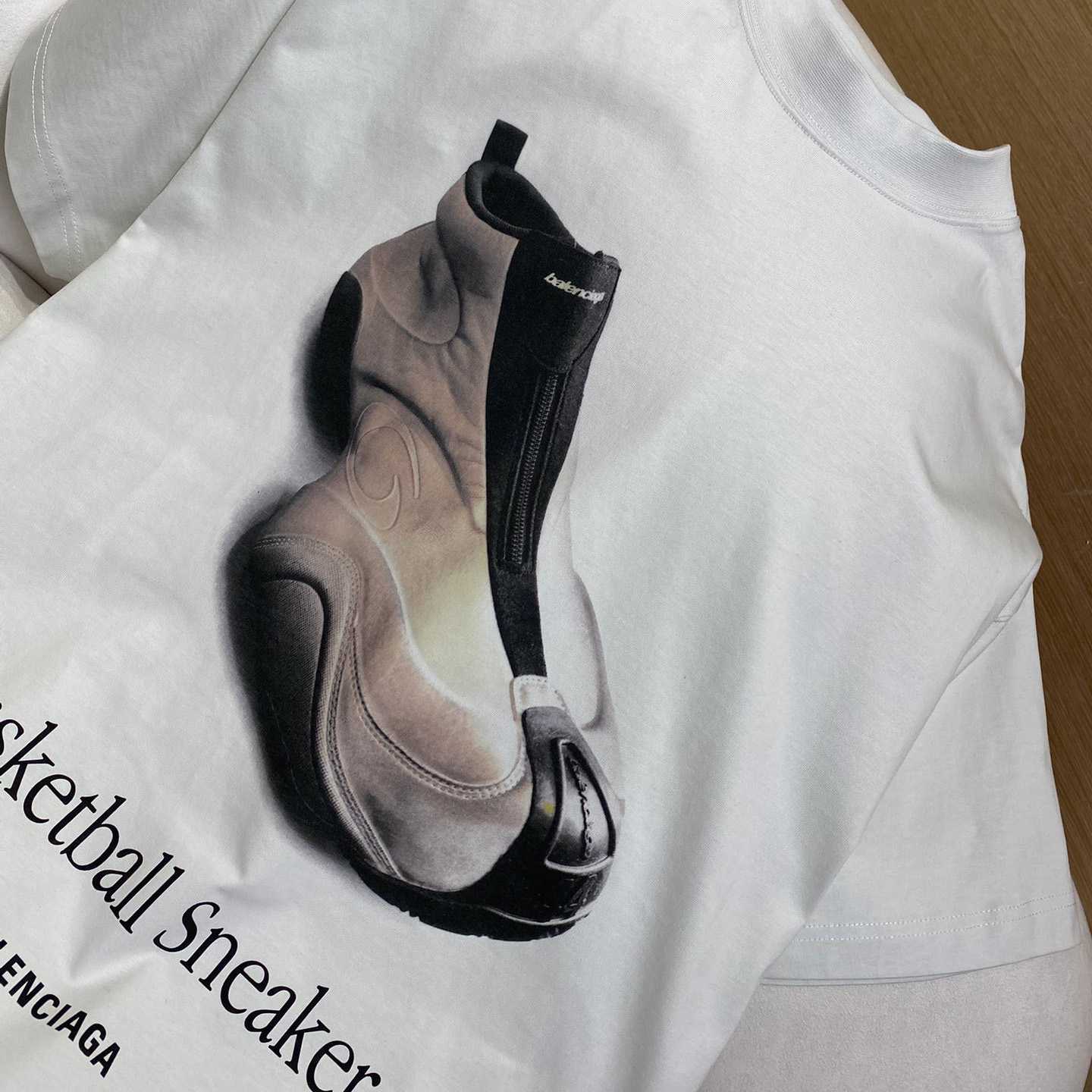 Balenciaga Basketball Sneaker T-Shirt Oversized In Dirty White - FashionPlug