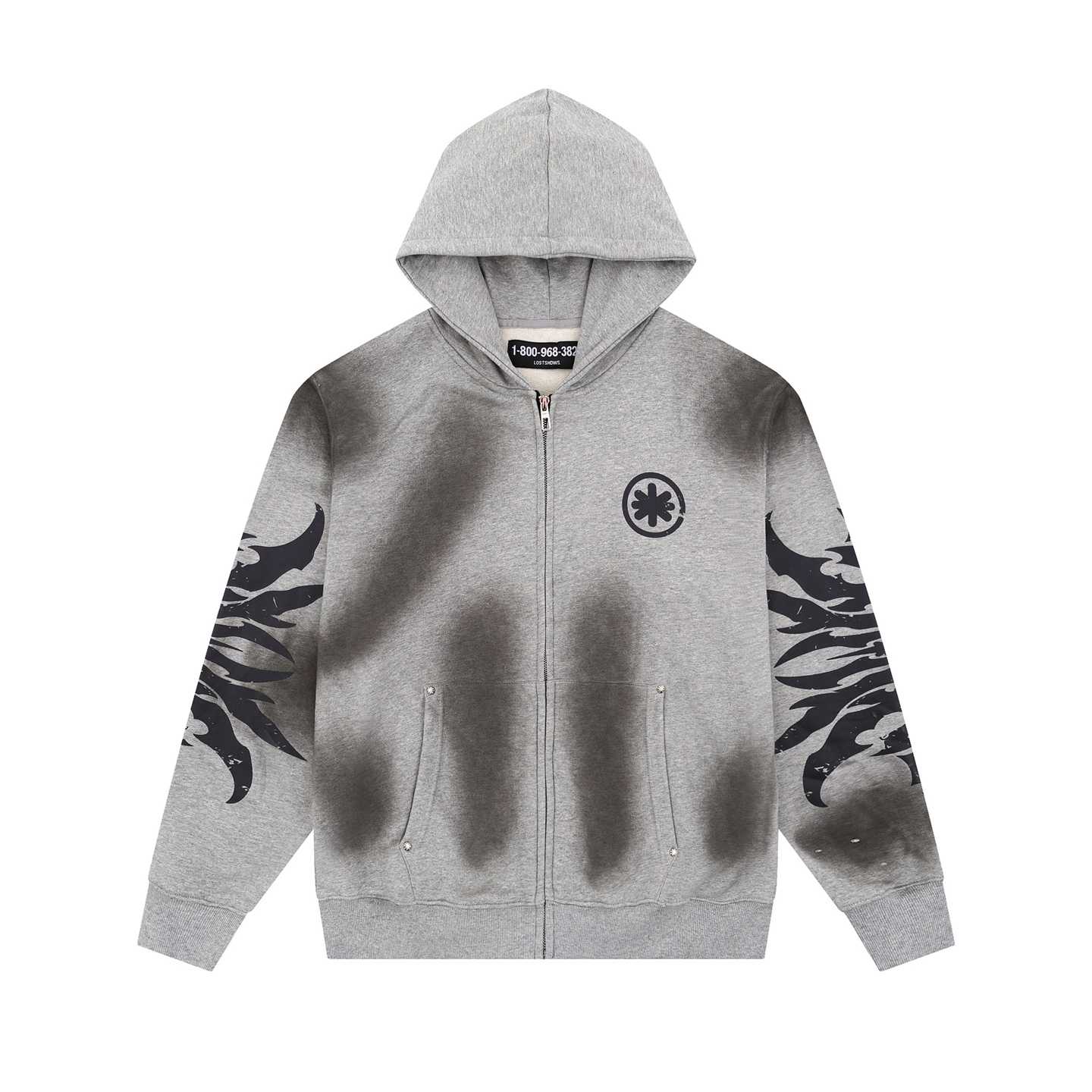 LostShdws Complex Con Exclusive Acid Wash Zip Up Hoodie Grey - FashionPlug