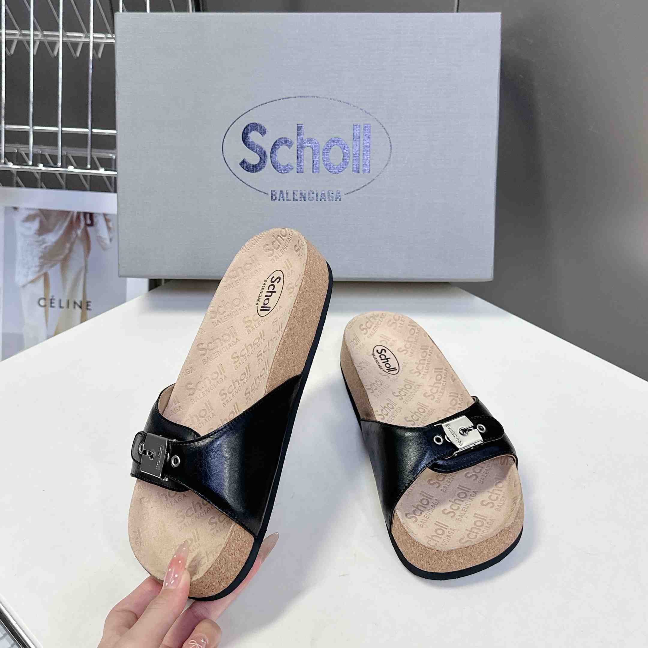 Balenciaga Scholl Flat Sandal In Black - FashionPlug