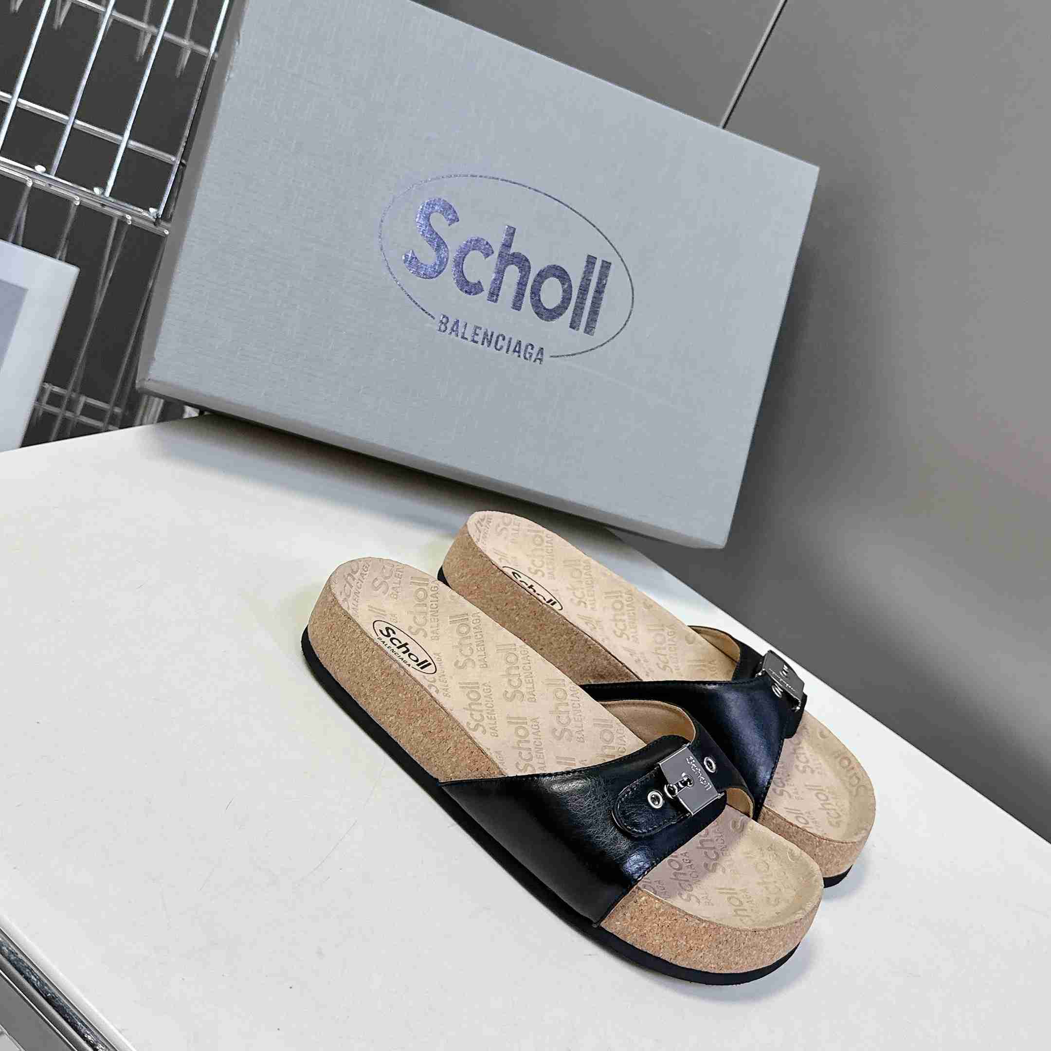 Balenciaga Scholl Flat Sandal In Black - FashionPlug