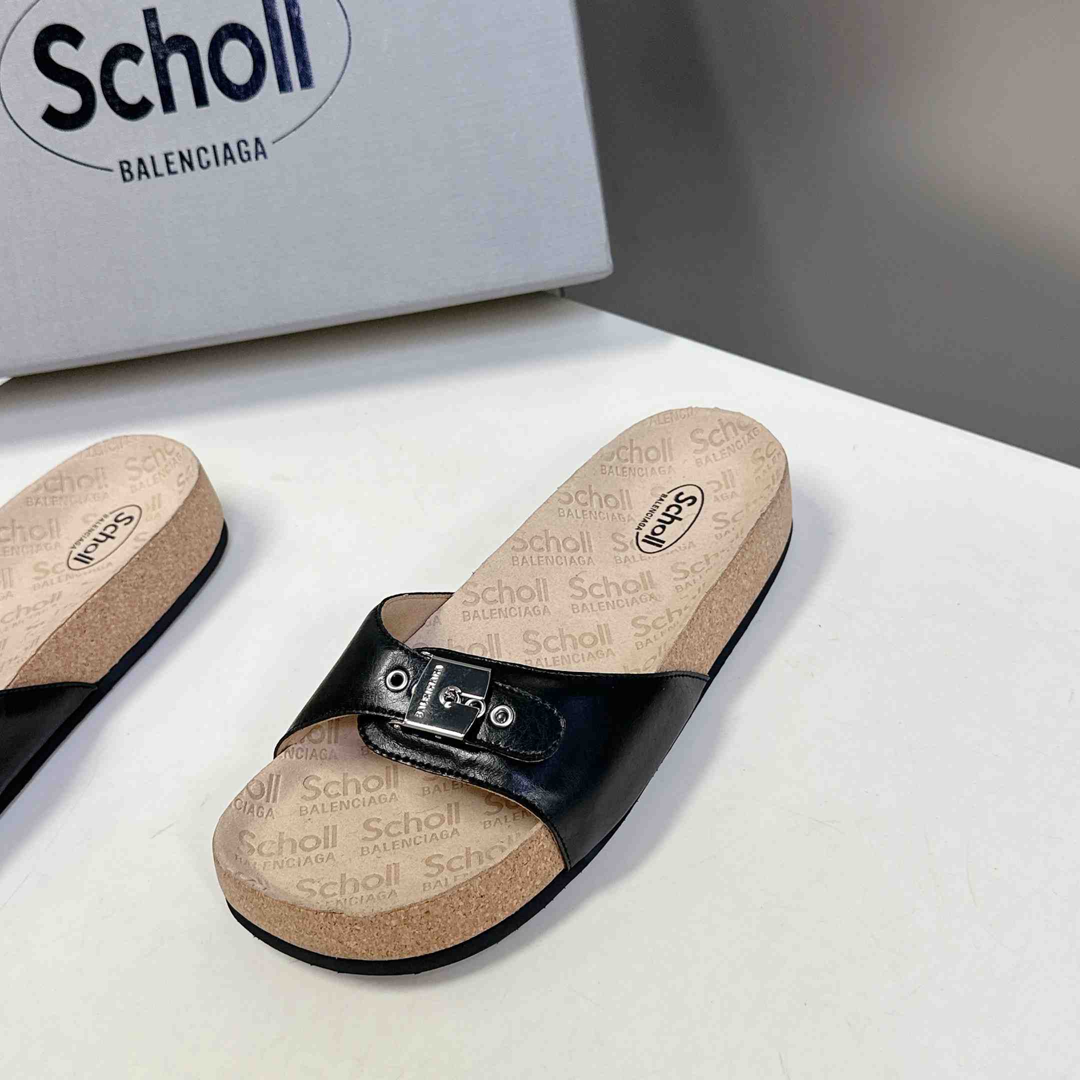 Balenciaga Scholl Flat Sandal In Black - FashionPlug