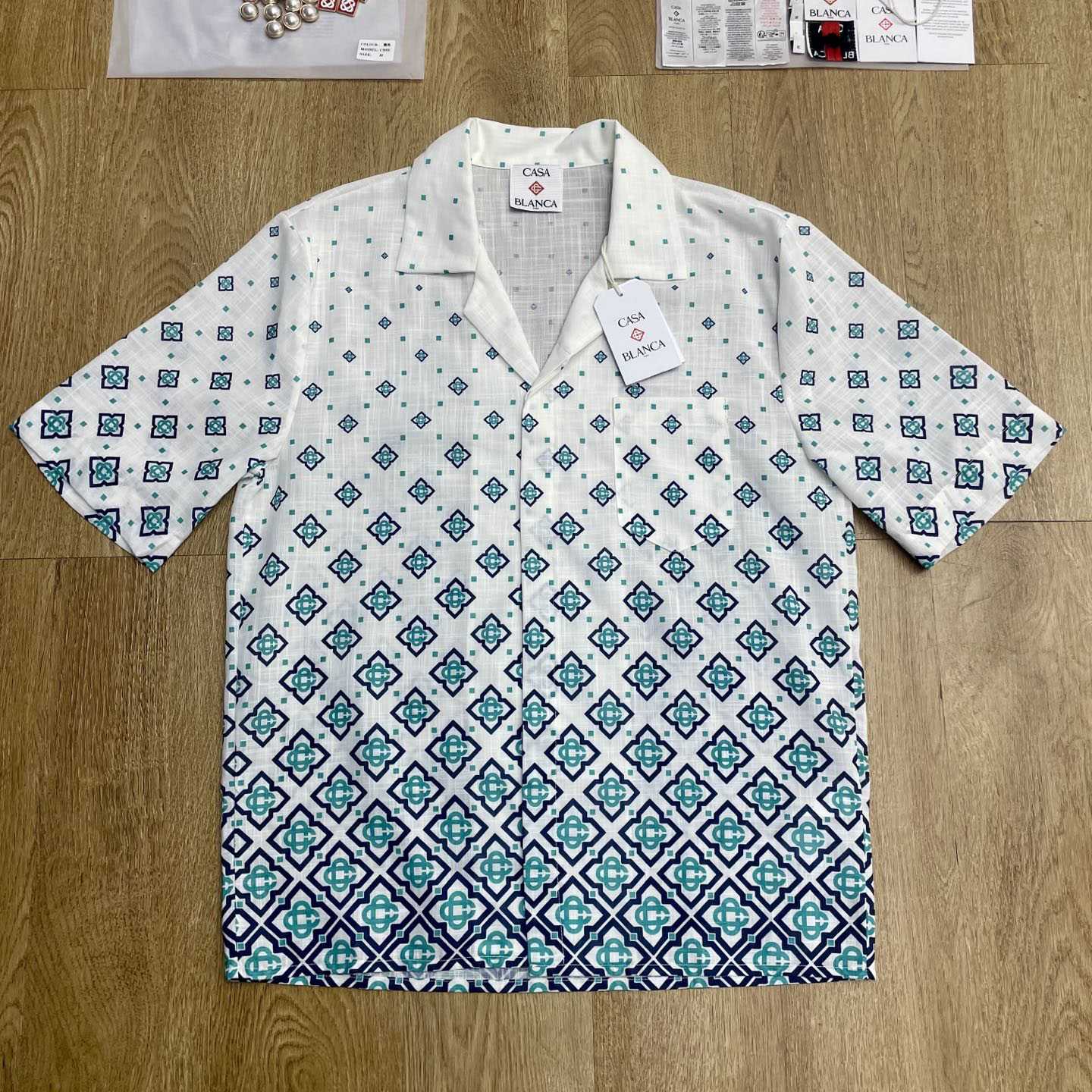 Casablanca Gradient Monogram Short Sleeve Silk Shirt  CA3537 - FashionPlug