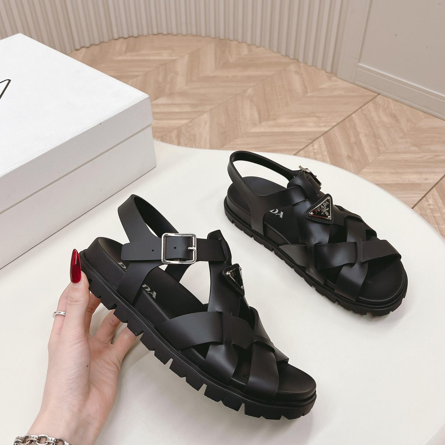 Prada Crisscross Rubber Sandals - FashionPlug