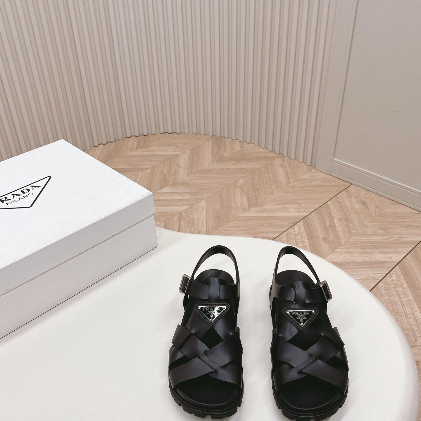 Prada Crisscross Rubber Sandals - FashionPlug