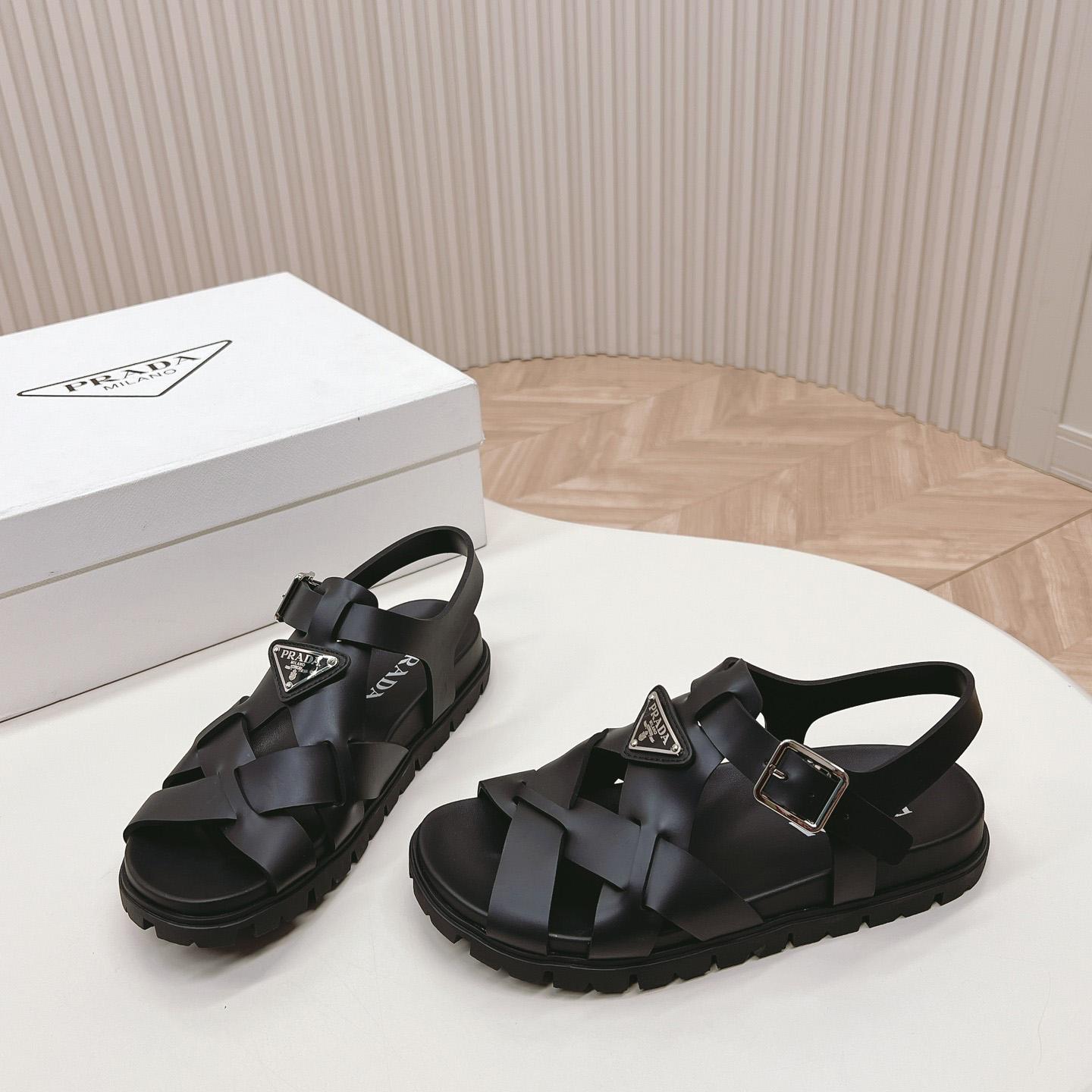 Prada Crisscross Rubber Sandals - FashionPlug