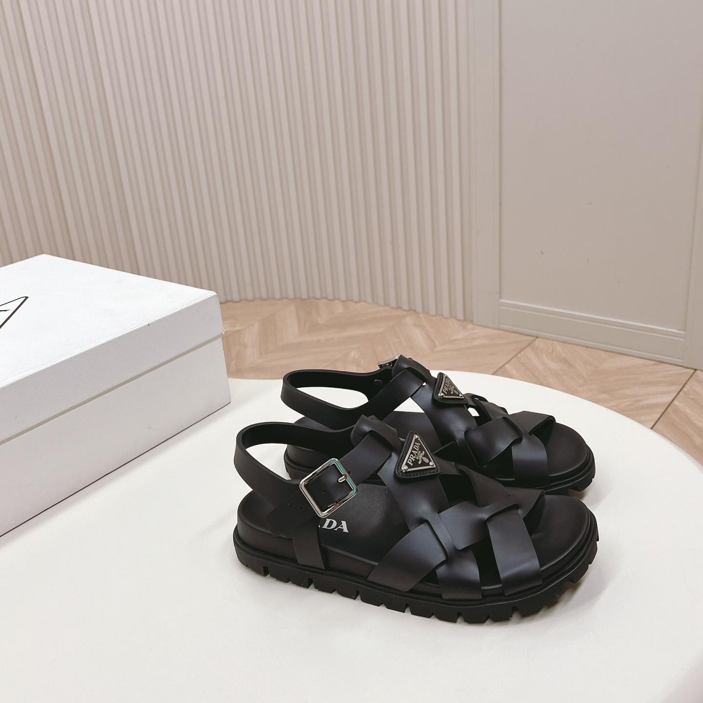 Prada Crisscross Rubber Sandals - FashionPlug