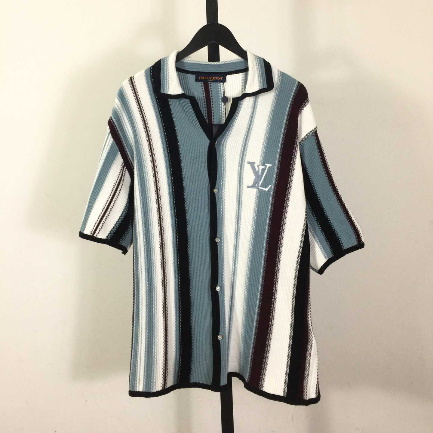 Louis Vuitton Striped Crochet Short-Sleeved Shirt   1AHVOO - FashionPlug