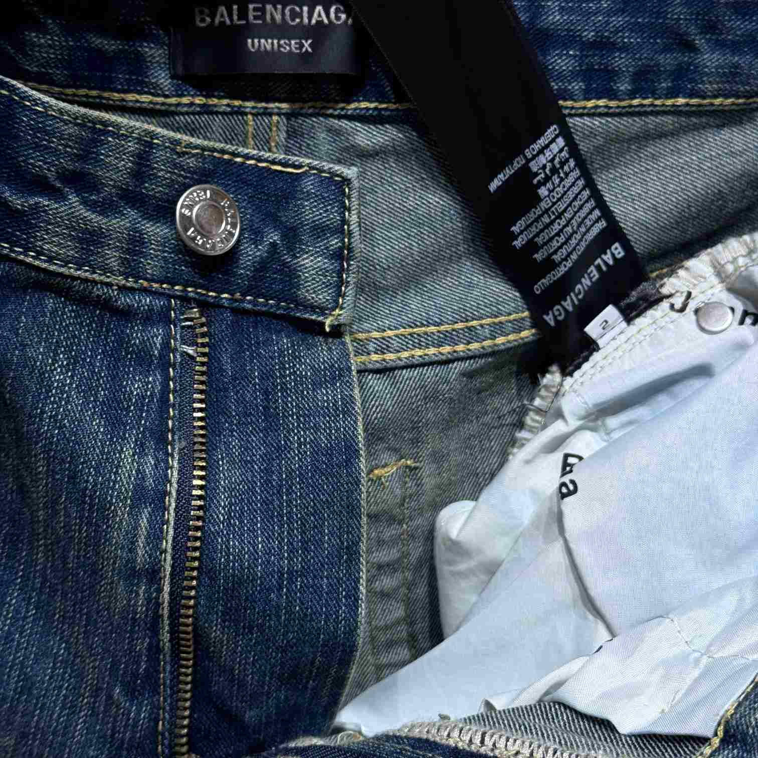Balenciaga Distressed Baggy Shorts In Blue - FashionPlug