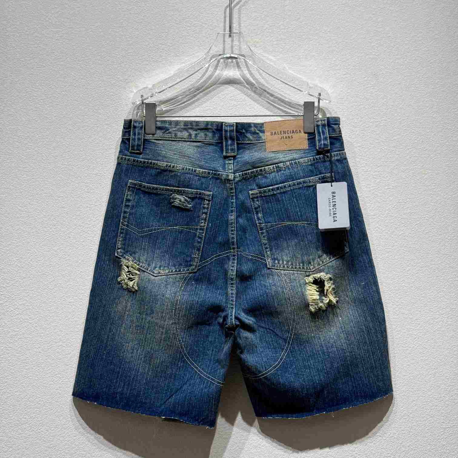 Balenciaga Distressed Baggy Shorts In Blue - FashionPlug