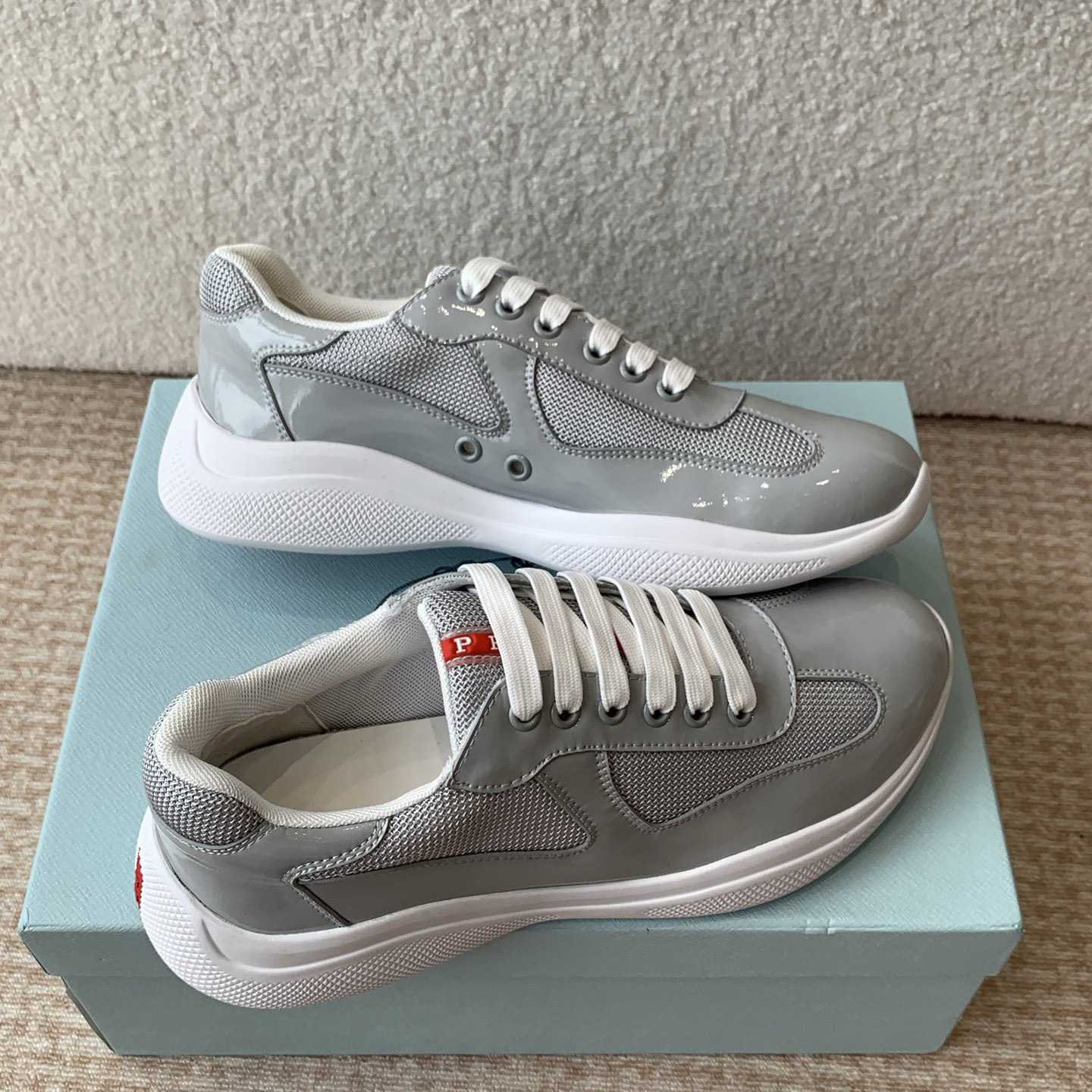 Patent Leather And Technical Fabric Prada America's Cup Sneakers - FashionPlug