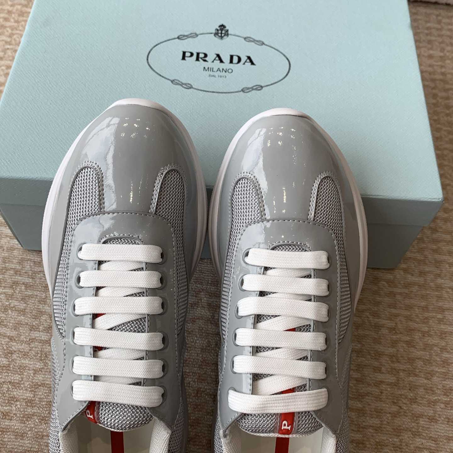 Patent Leather And Technical Fabric Prada America's Cup Sneakers - FashionPlug