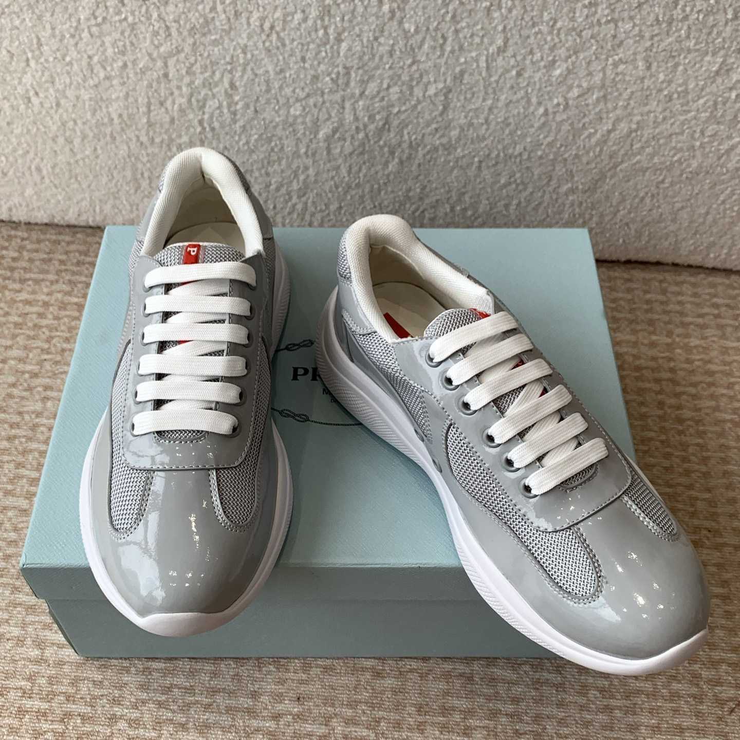 Patent Leather And Technical Fabric Prada America's Cup Sneakers - FashionPlug