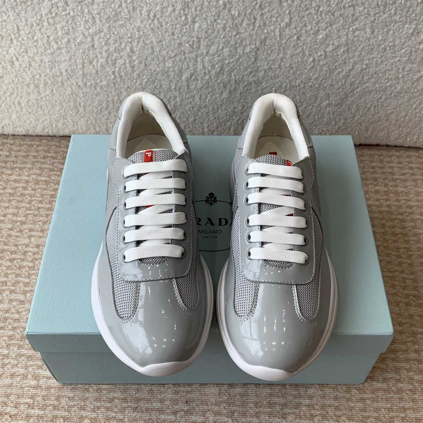 Patent Leather And Technical Fabric Prada America's Cup Sneakers - FashionPlug
