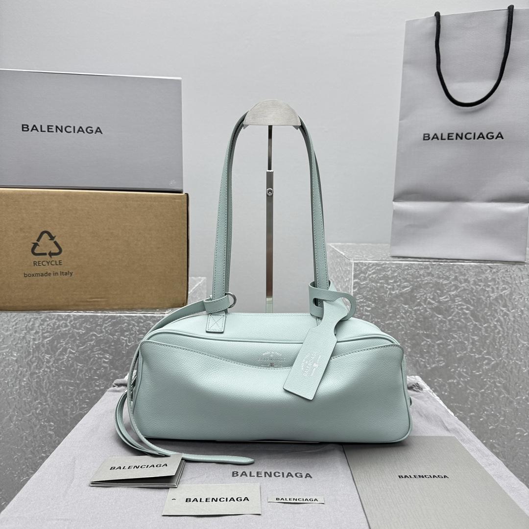 Balenciaga Carrie Bowling Bag Small In Mineral Green - FashionPlug