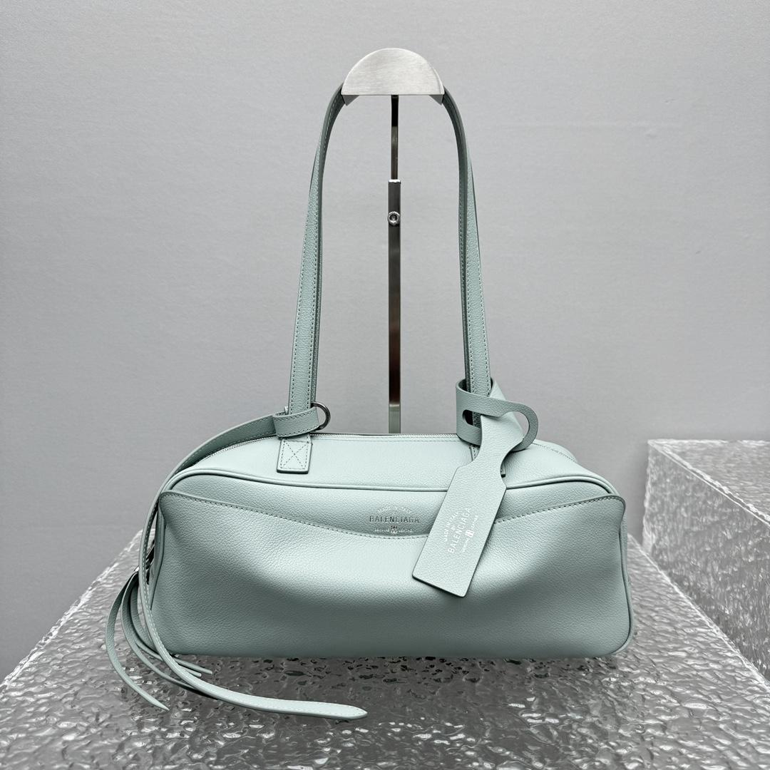 Balenciaga Carrie Bowling Bag Small In Mineral Green - FashionPlug