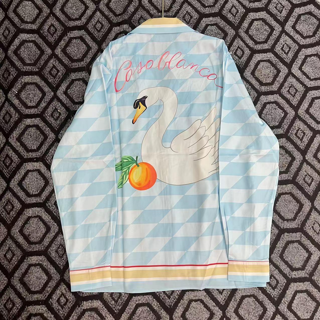 Casablanca Damiers Et Cygne Bleu Silk Twill Shirt - FashionPlug