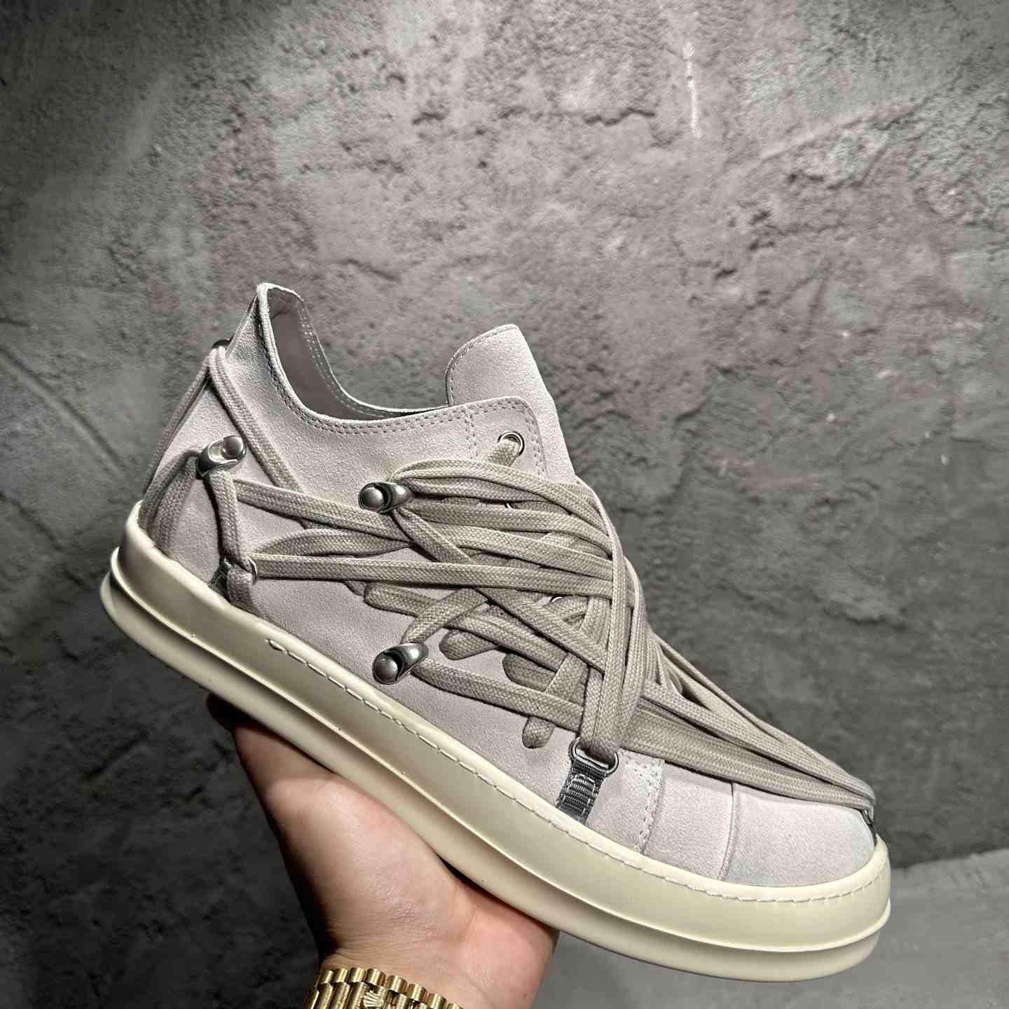 Rick Owens Megalaced Low Sneaks  - FashionPlug