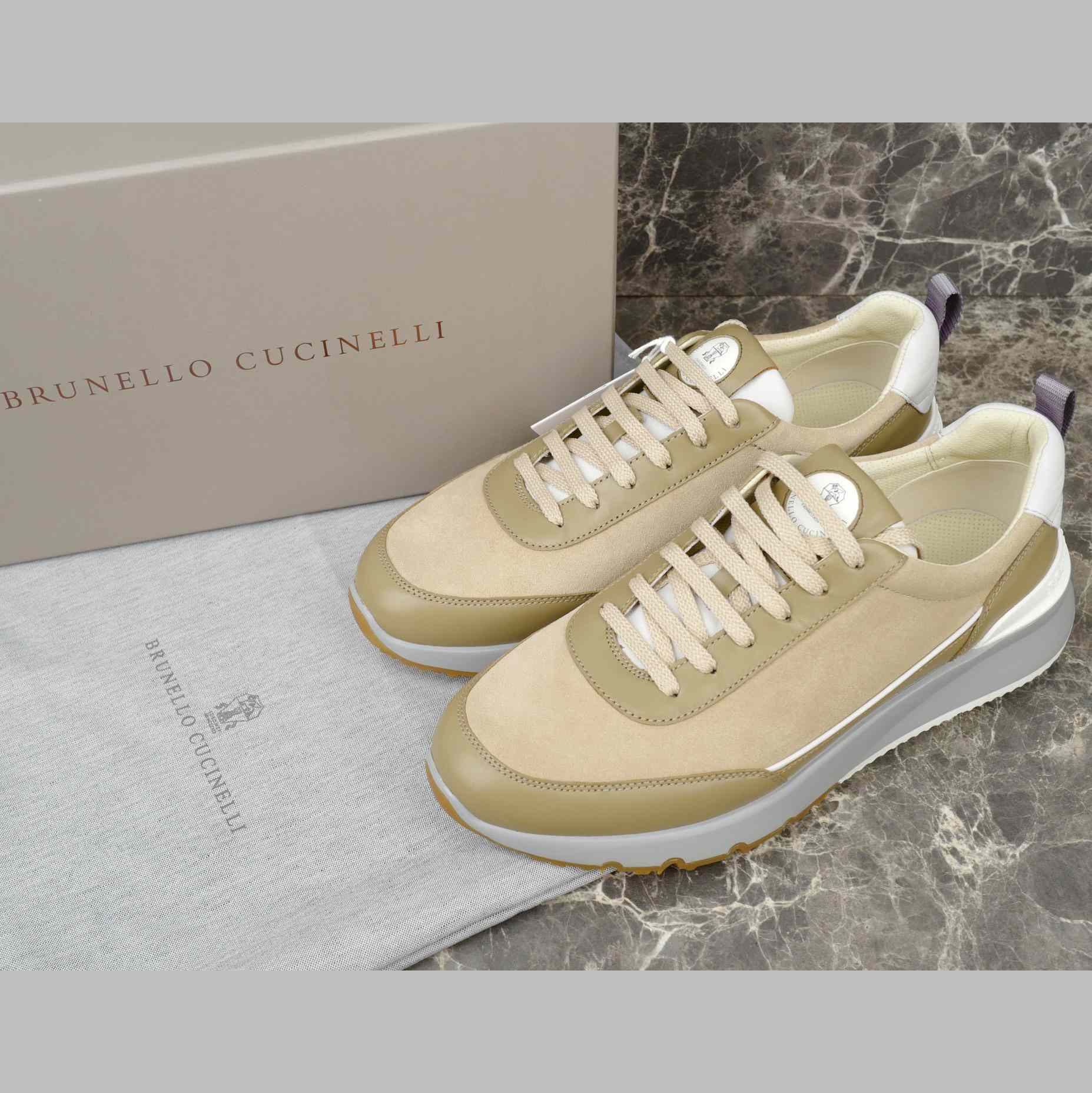 Brunello Cucinelli Washed Suede And Semi-polished Calfskin Runners  - FashionPlug