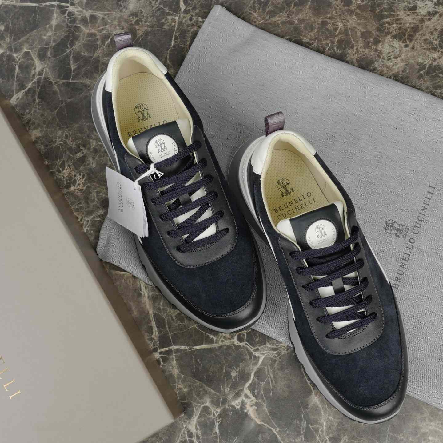 Brunello Cucinelli Washed Suede And Semi-polished Calfskin Runners  - FashionPlug