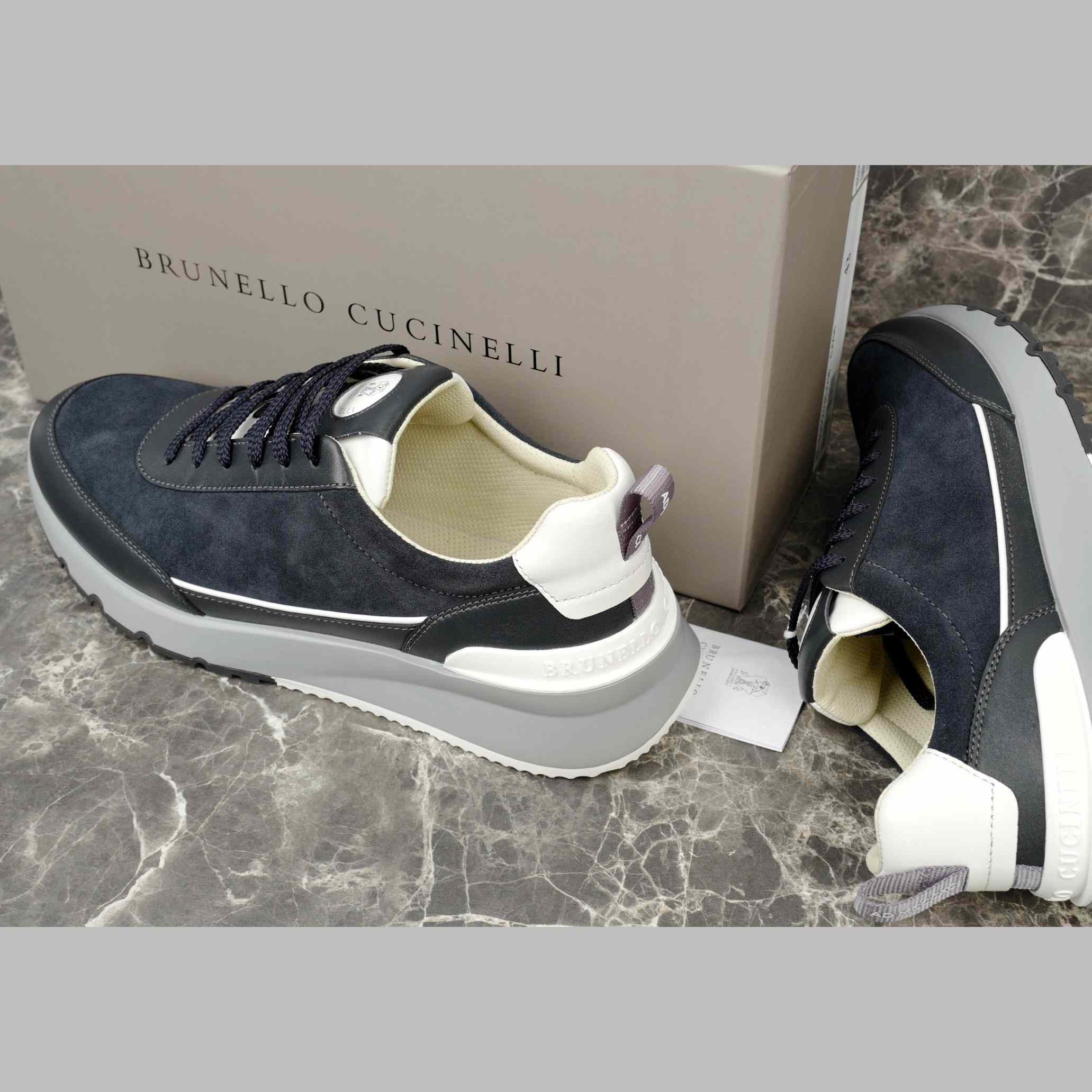 Brunello Cucinelli Washed Suede And Semi-polished Calfskin Runners  - FashionPlug