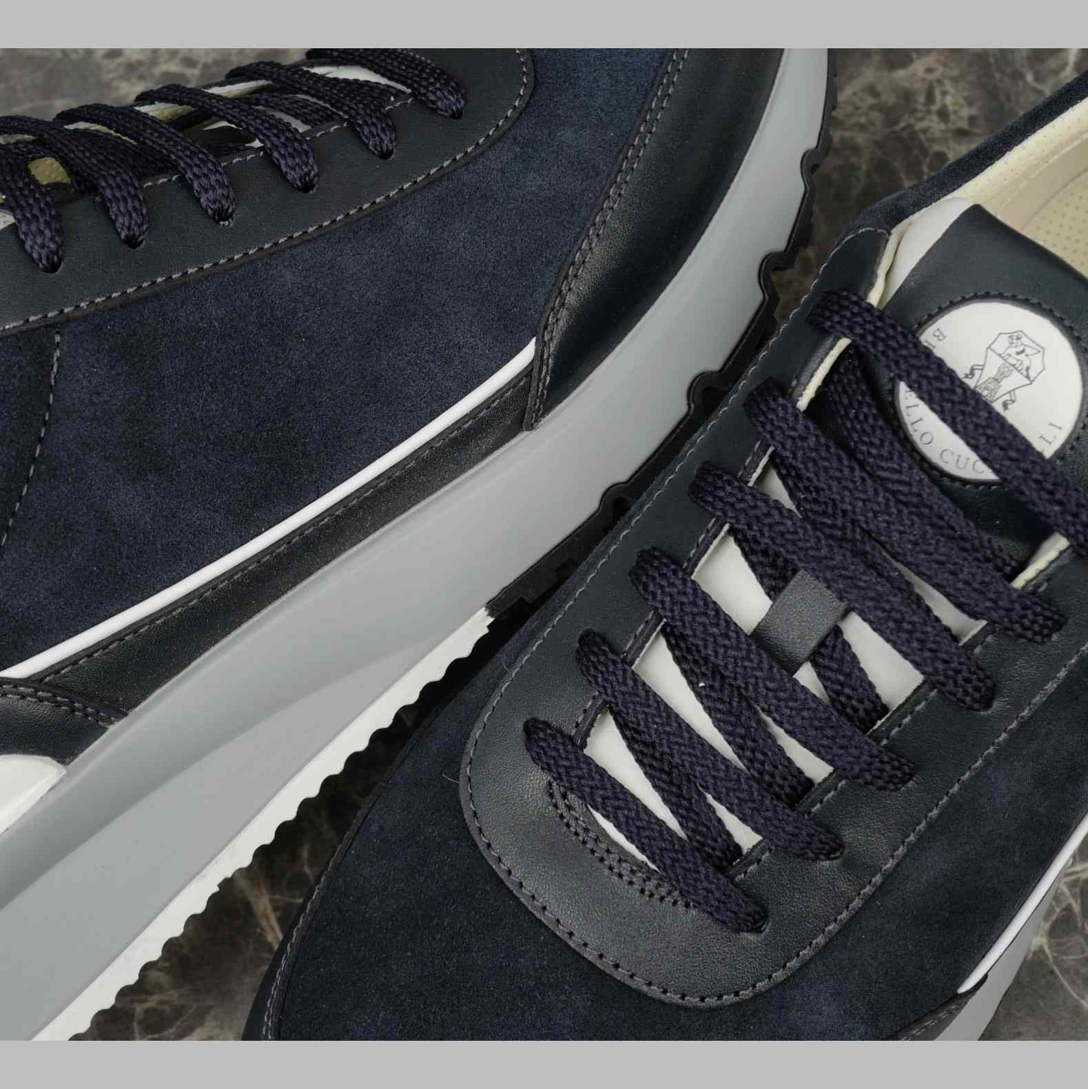 Brunello Cucinelli Washed Suede And Semi-polished Calfskin Runners  - FashionPlug
