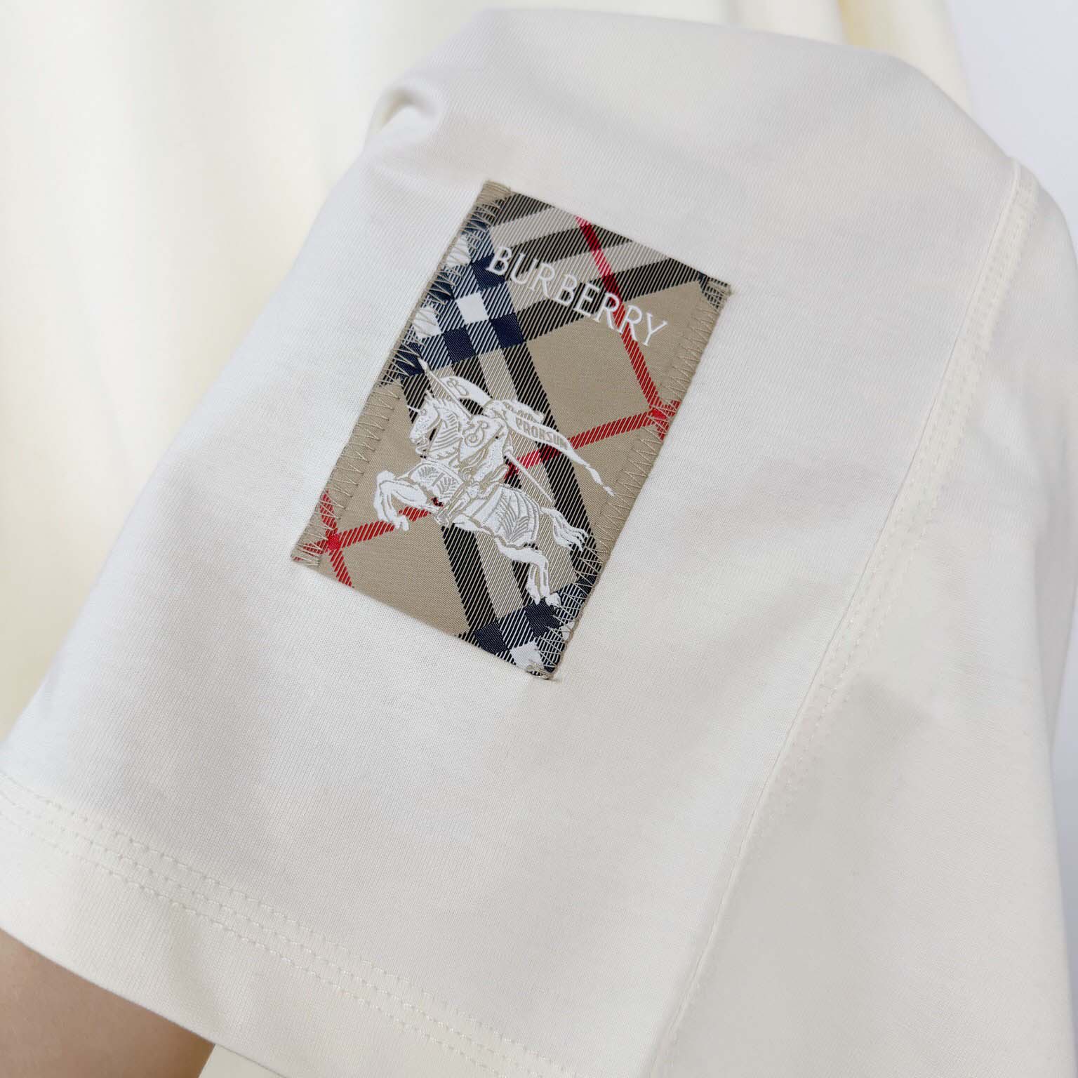 Burberry Check Label Cotton T-shirt  - FashionPlug