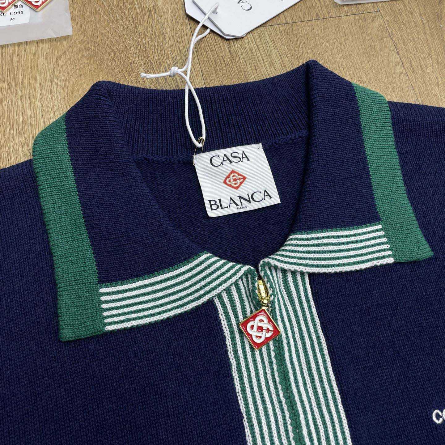 Casablanca Merino Wool T-shirt With Striped Collar In Blue   D0089 - FashionPlug