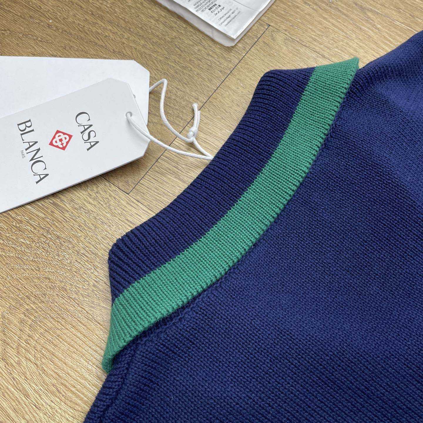 Casablanca Merino Wool T-shirt With Striped Collar In Blue   D0089 - FashionPlug