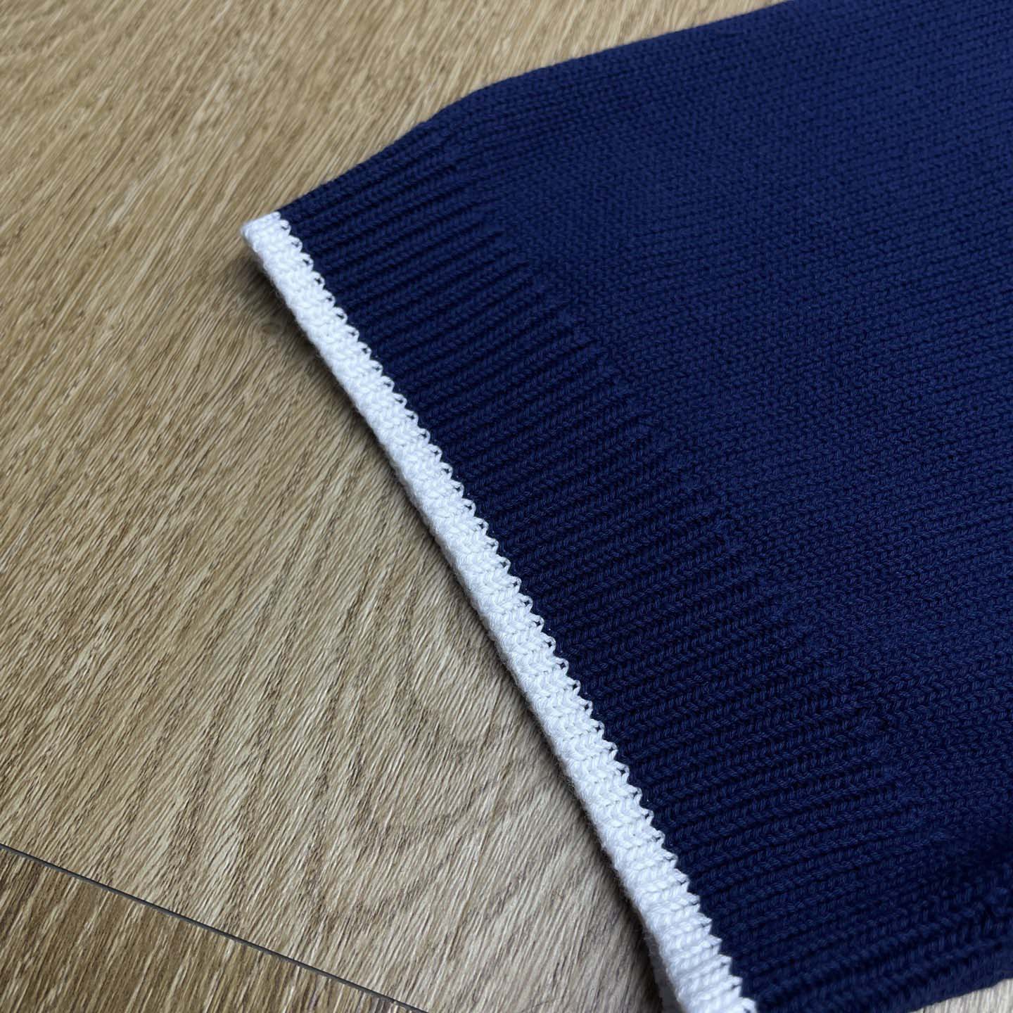 Casablanca Merino Wool T-shirt With Striped Collar In Blue   D0089 - FashionPlug