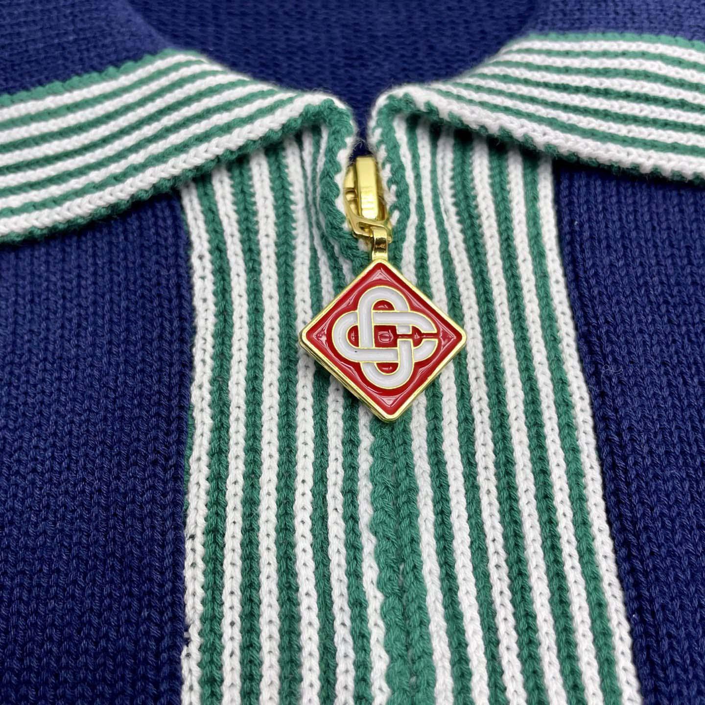 Casablanca Merino Wool T-shirt With Striped Collar In Blue   D0089 - FashionPlug