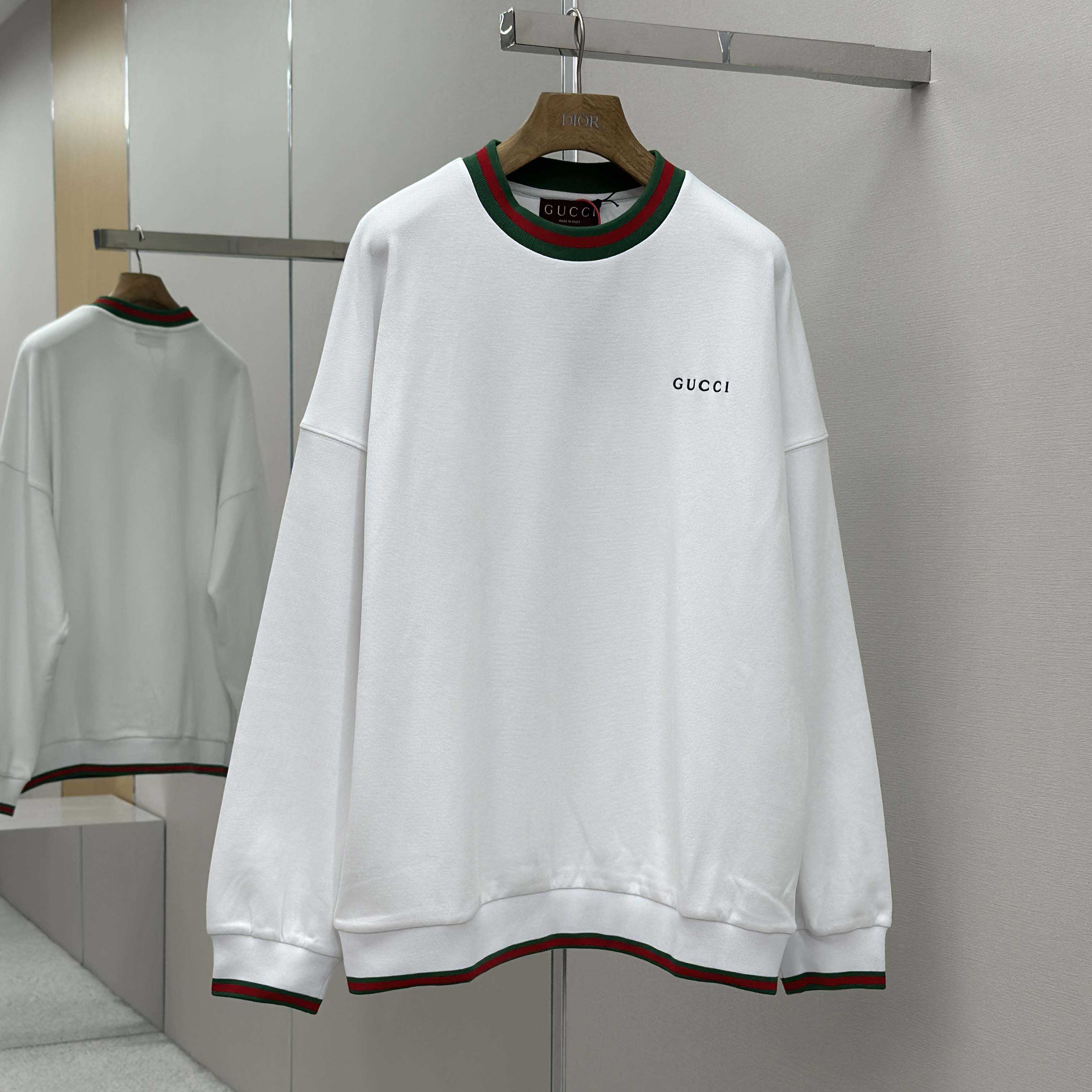 Gucci Cotton Piquet Sweatshirt With Web - FashionPlug