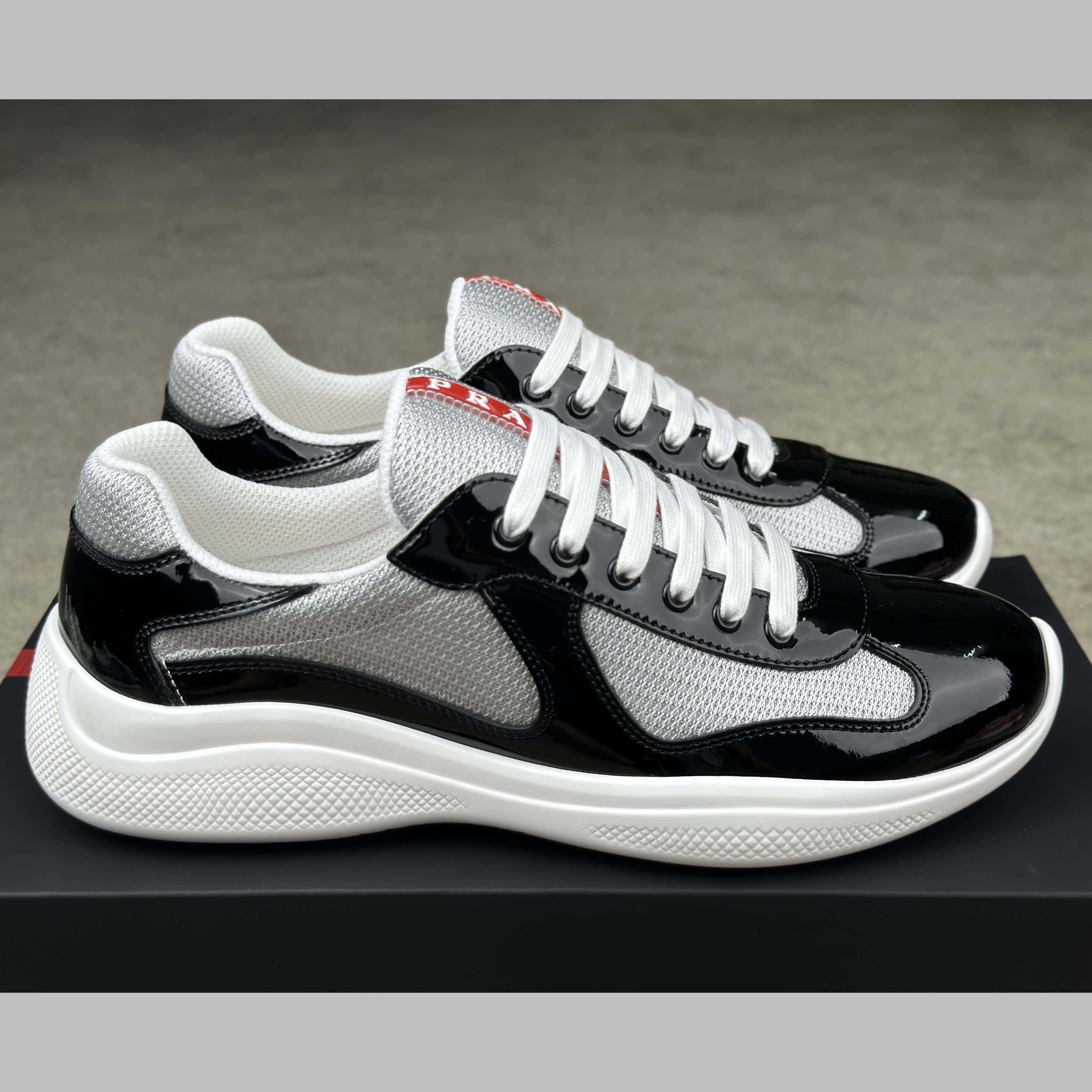 Prada Patent Leather And Technical Fabric Prada America's Cup Sneakers - FashionPlug