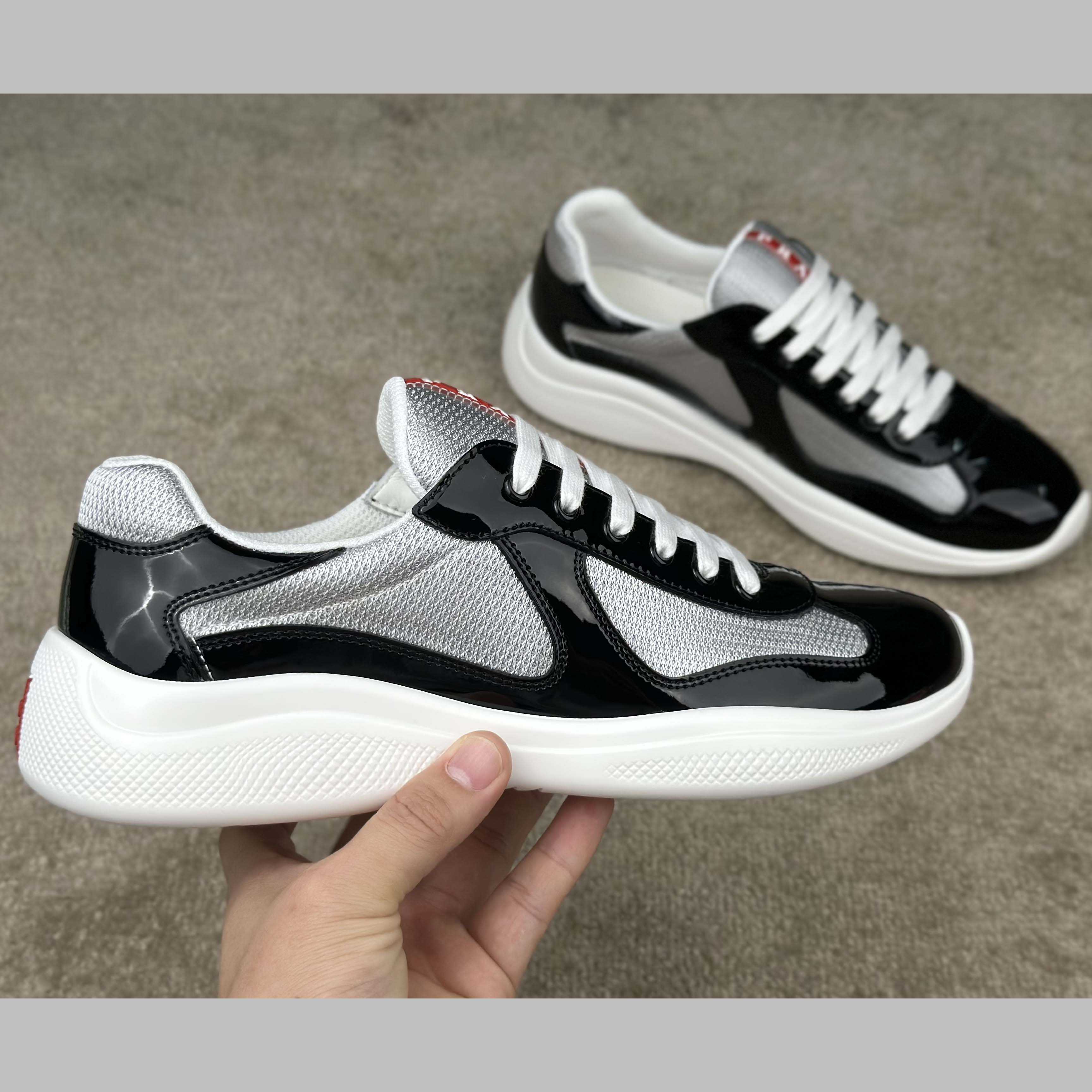 Prada Patent Leather And Technical Fabric Prada America's Cup Sneakers - FashionPlug
