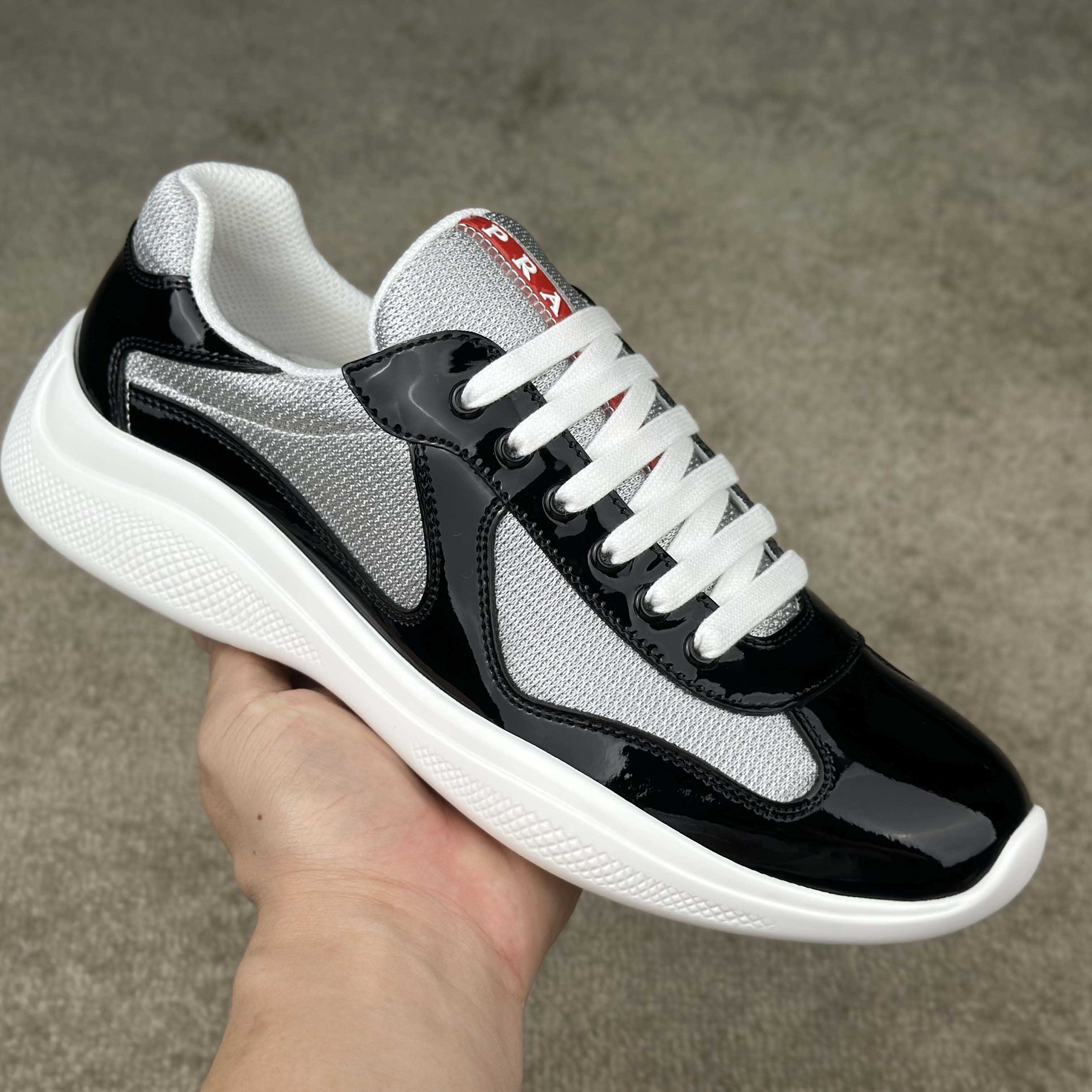 Prada Patent Leather And Technical Fabric Prada America's Cup Sneakers - FashionPlug