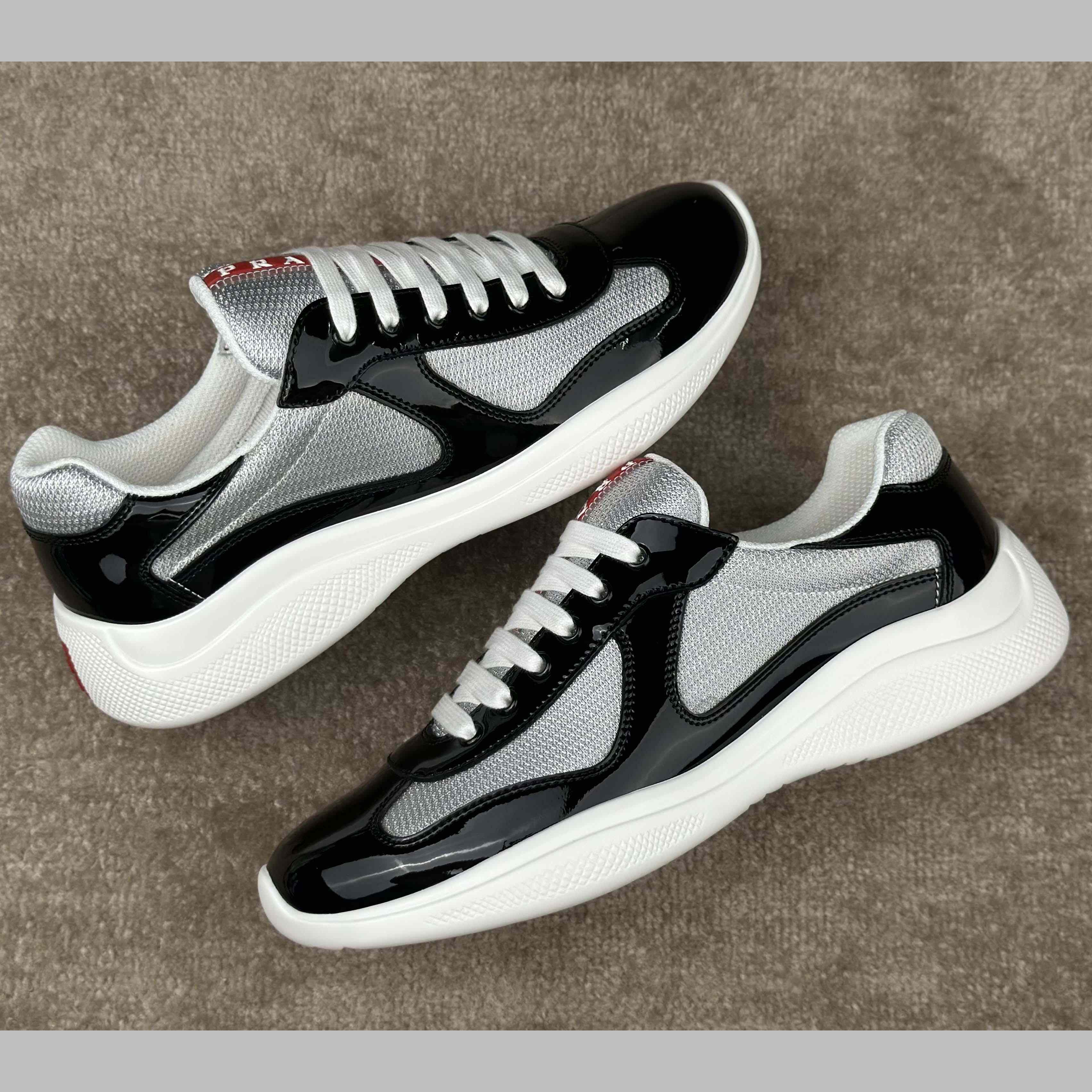 Prada Patent Leather And Technical Fabric Prada America's Cup Sneakers - FashionPlug
