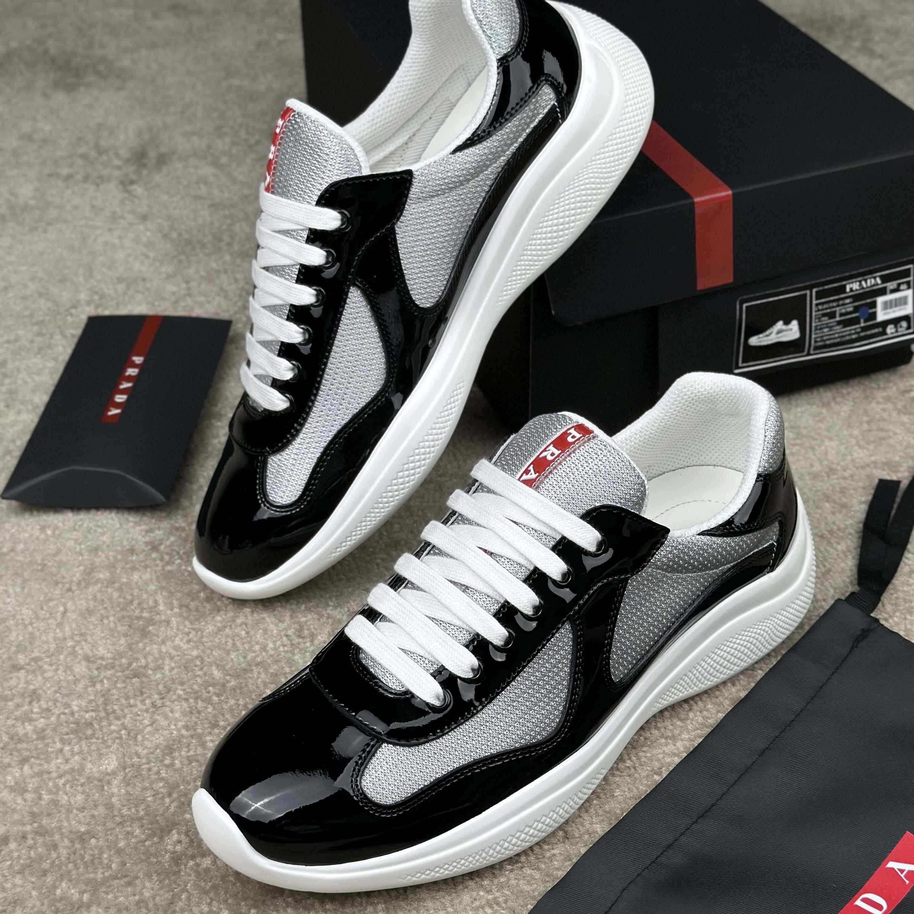 Prada Patent Leather And Technical Fabric Prada America's Cup Sneakers - FashionPlug