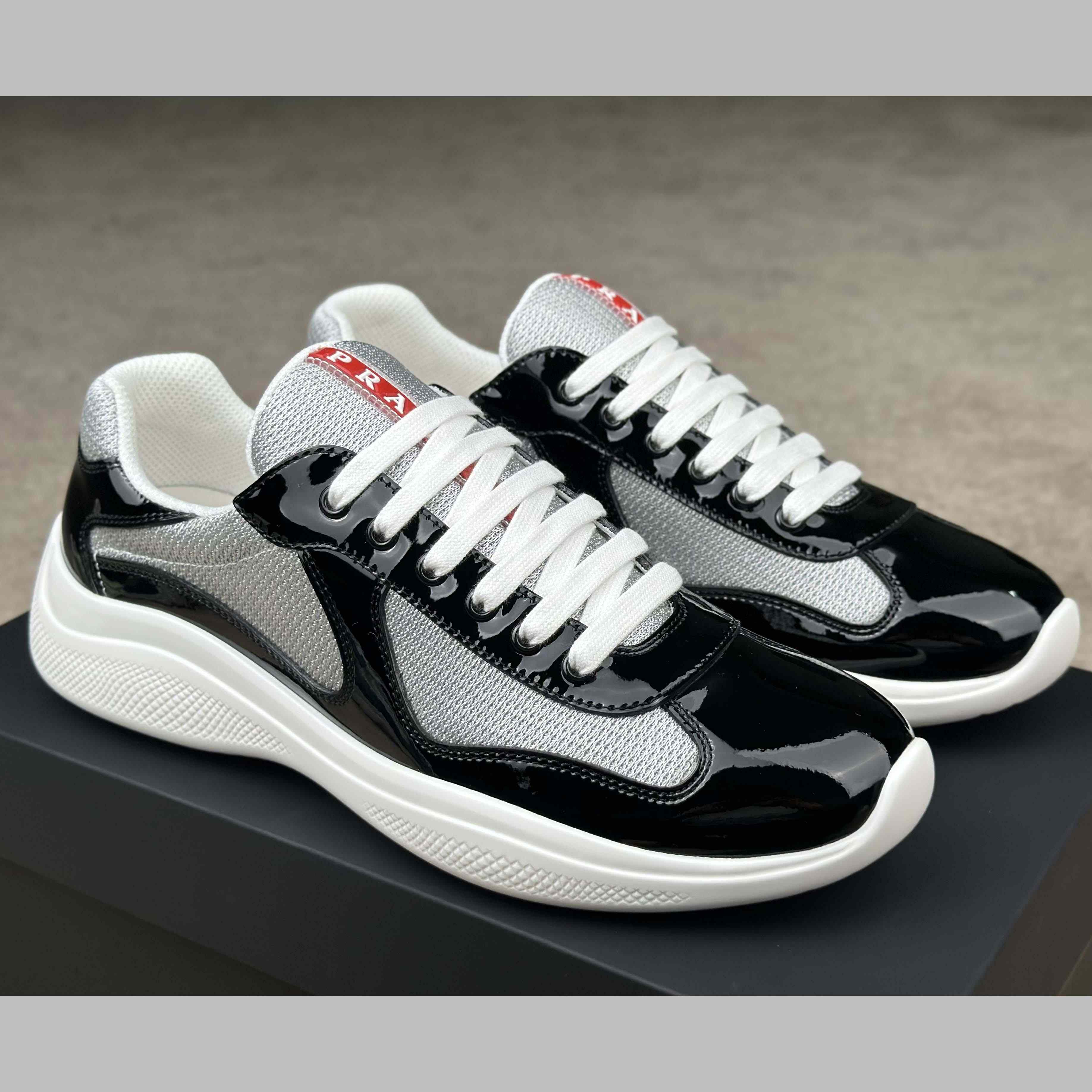 Prada Patent Leather And Technical Fabric Prada America's Cup Sneakers - FashionPlug