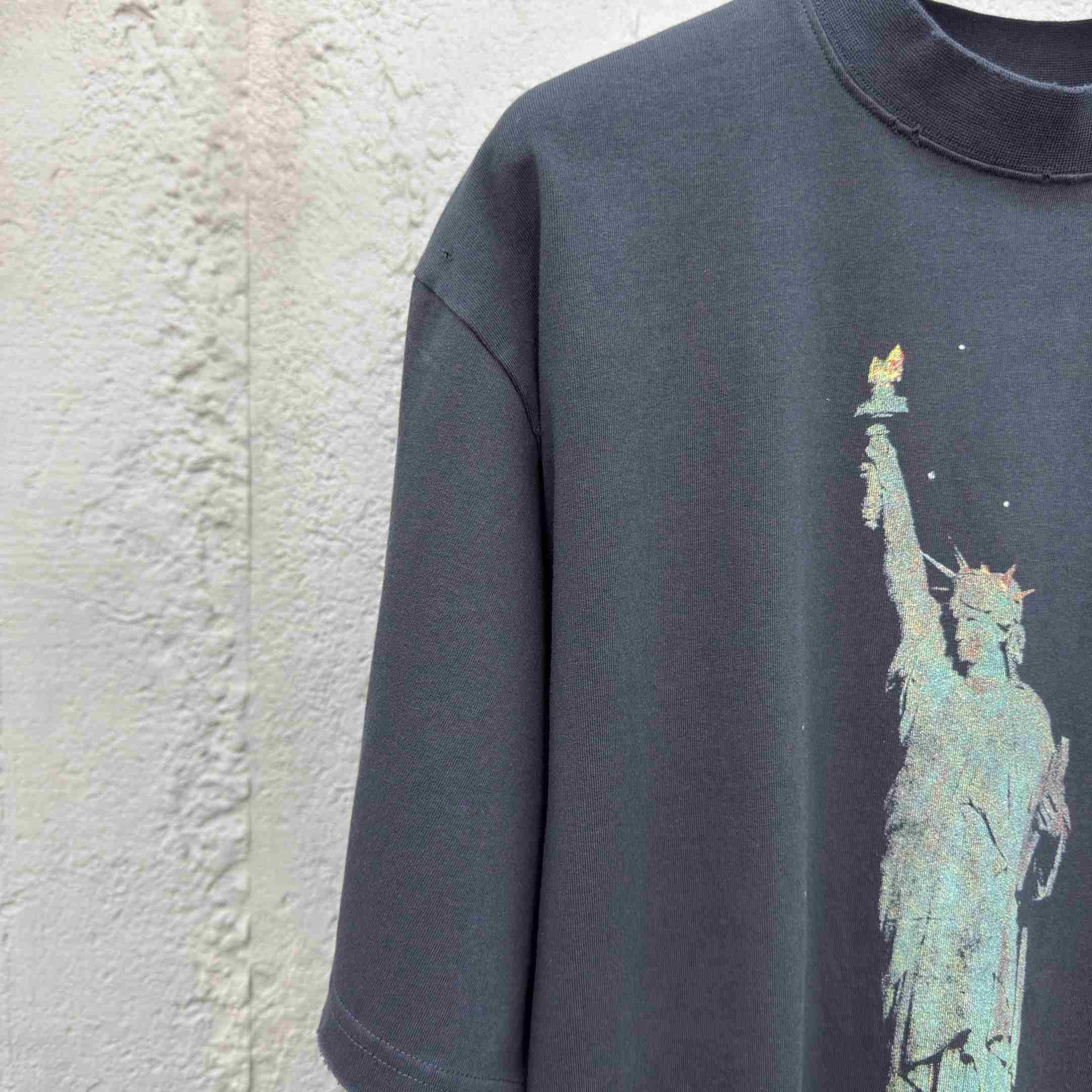 Balenciaga Paris Liberty T-Shirt Medium Fit In Black Vintage Jersey - FashionPlug