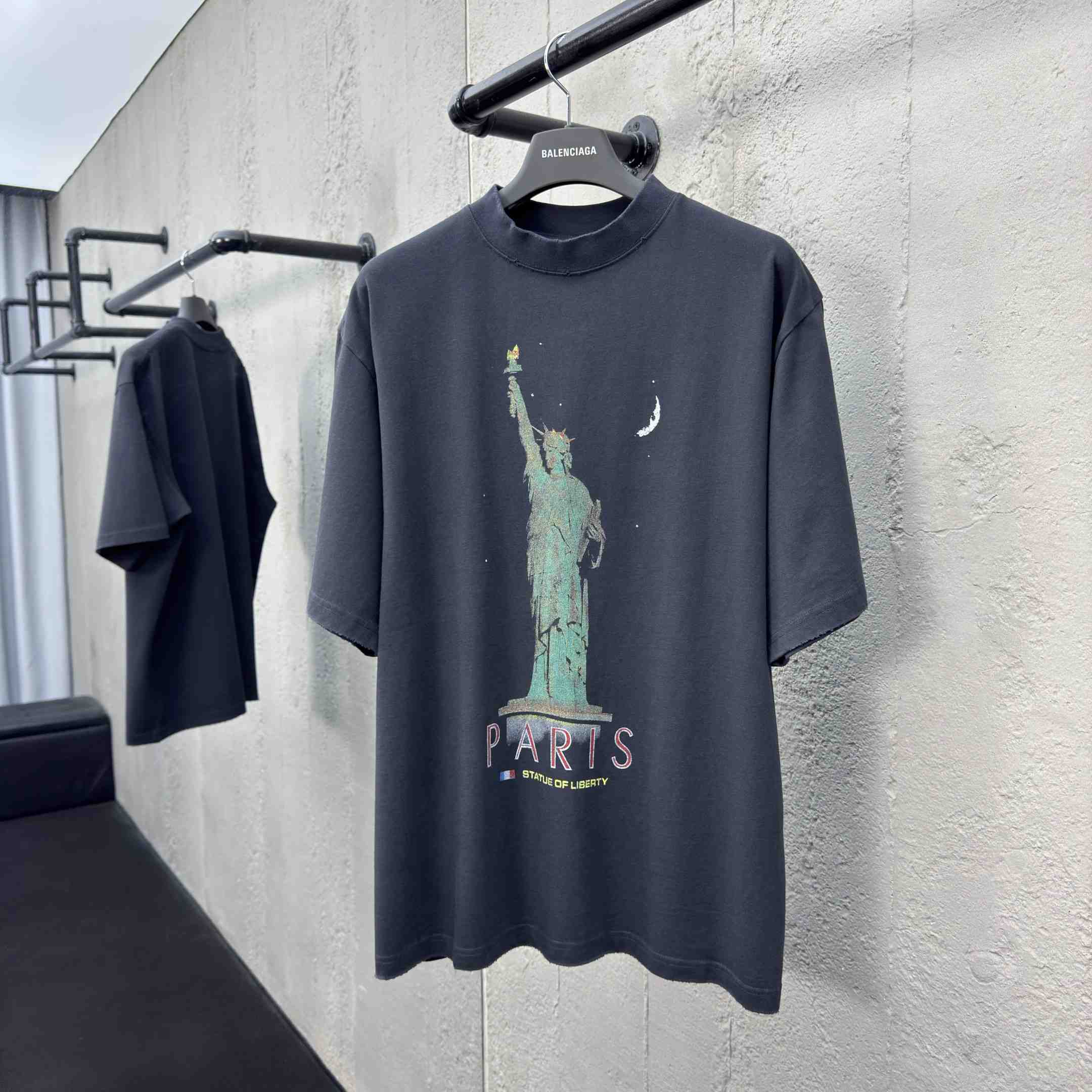 Balenciaga Paris Liberty T-Shirt Medium Fit In Black Vintage Jersey - FashionPlug