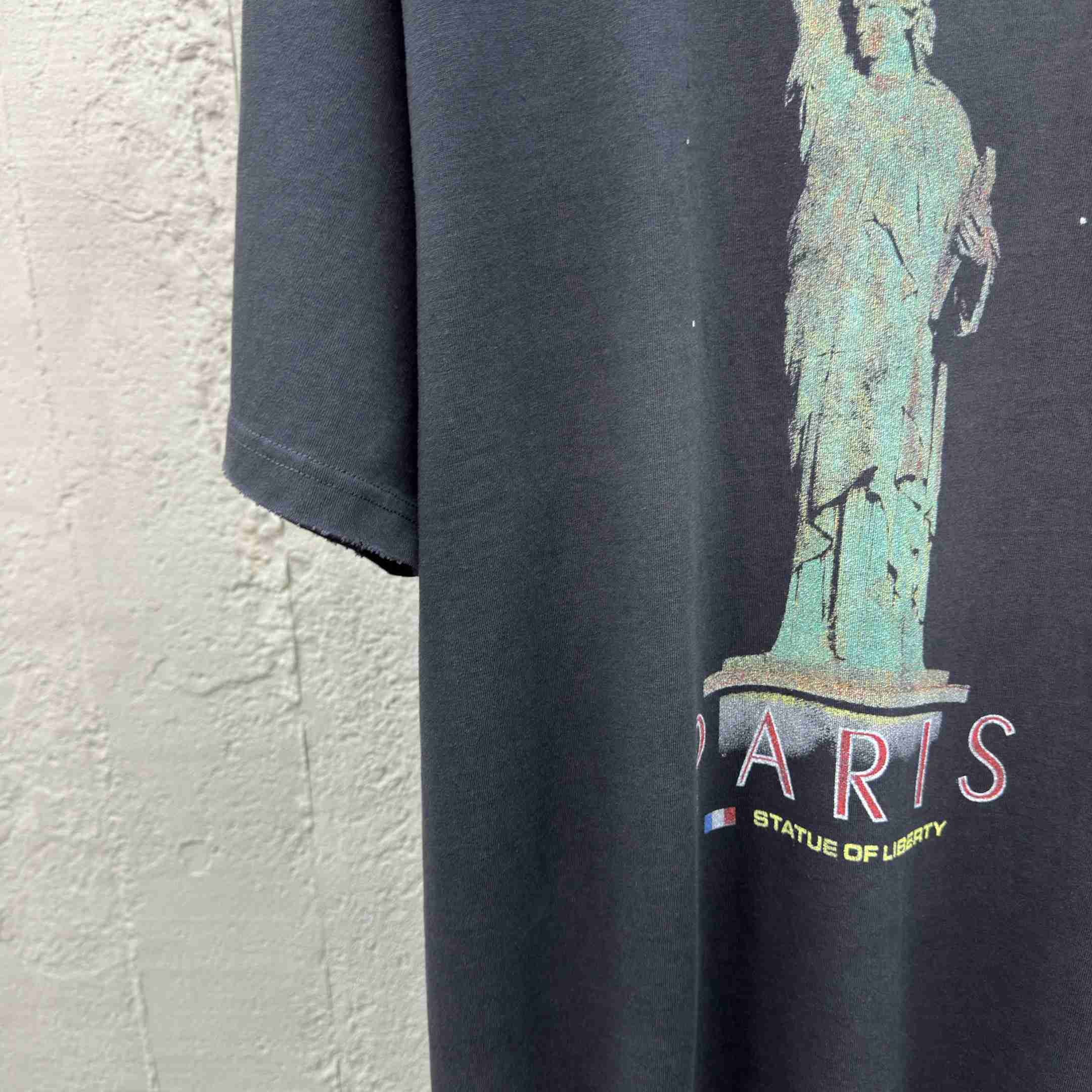 Balenciaga Paris Liberty T-Shirt Medium Fit In Black Vintage Jersey - FashionPlug