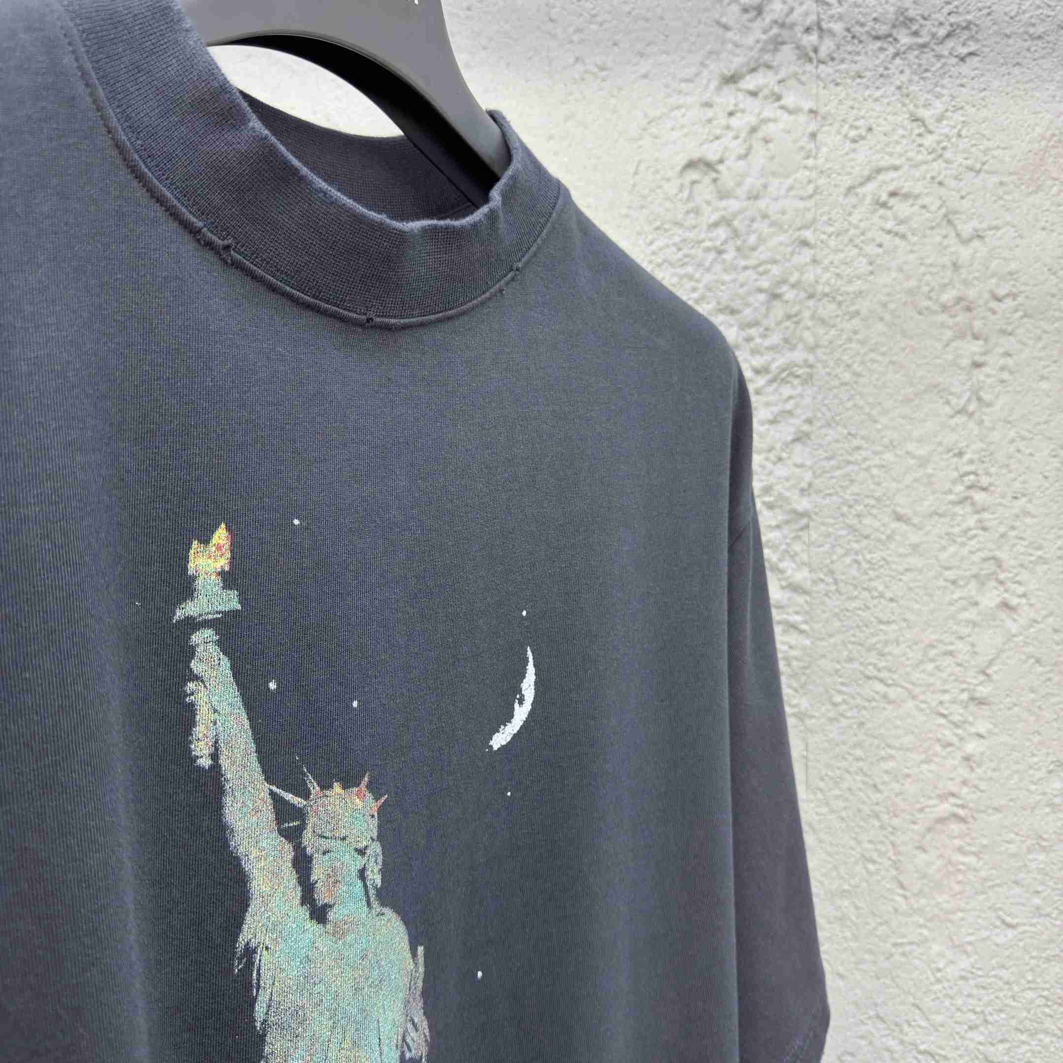 Balenciaga Paris Liberty T-Shirt Medium Fit In Black Vintage Jersey - FashionPlug