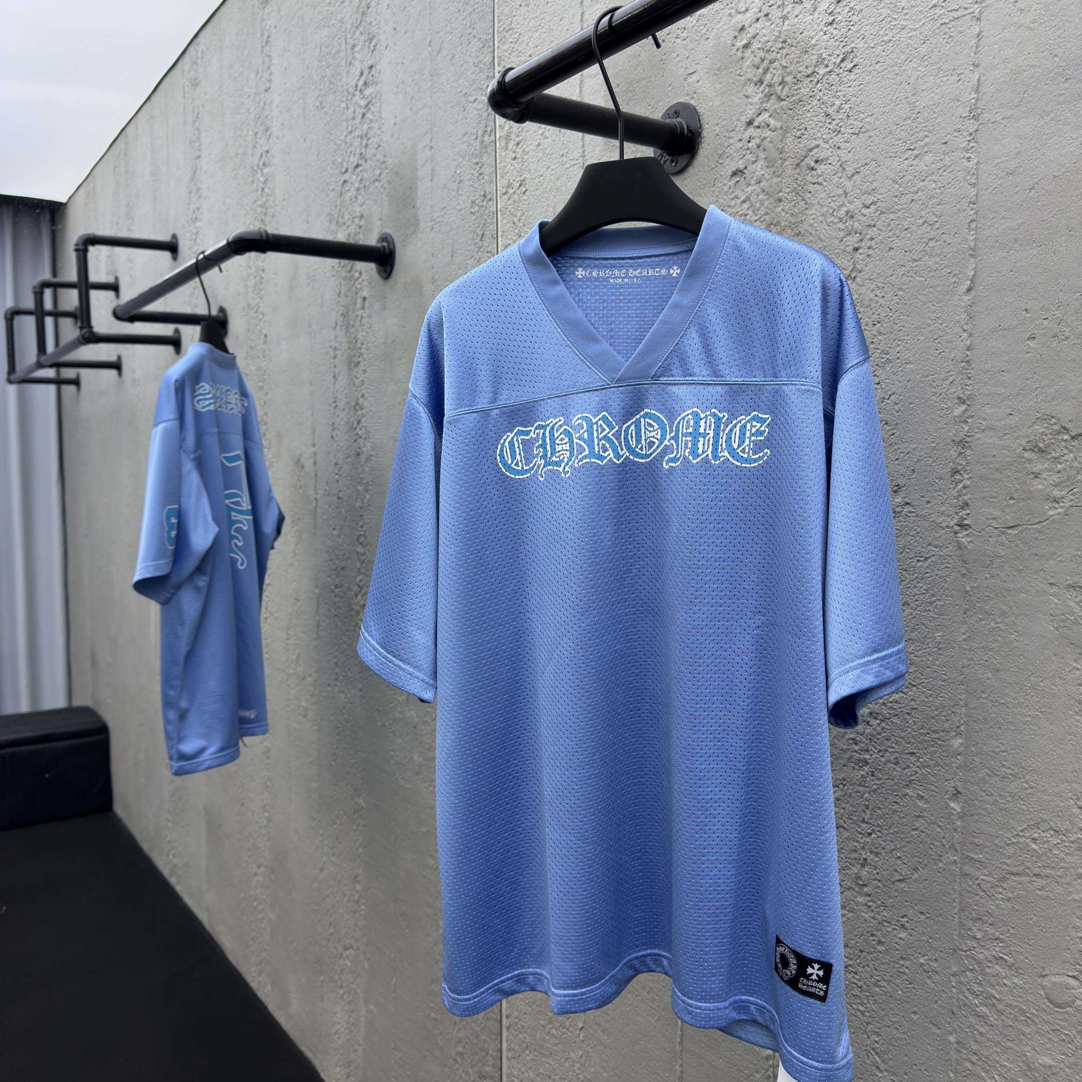 Chrome Hearts Stadium Mesh Short Sleeve Jersey Blue - FashionPlug