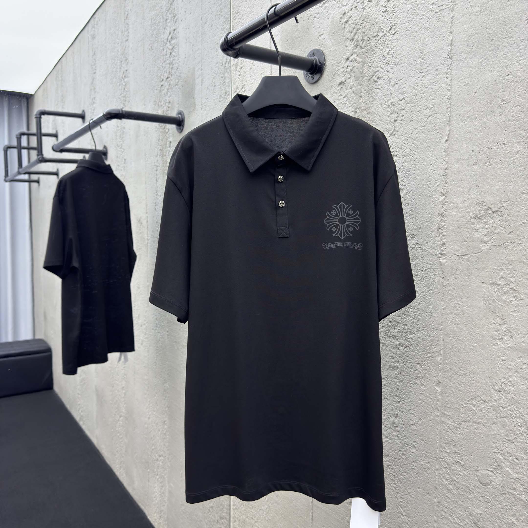 Chrome Heart Logo 3 Button Polo Tee - FashionPlug