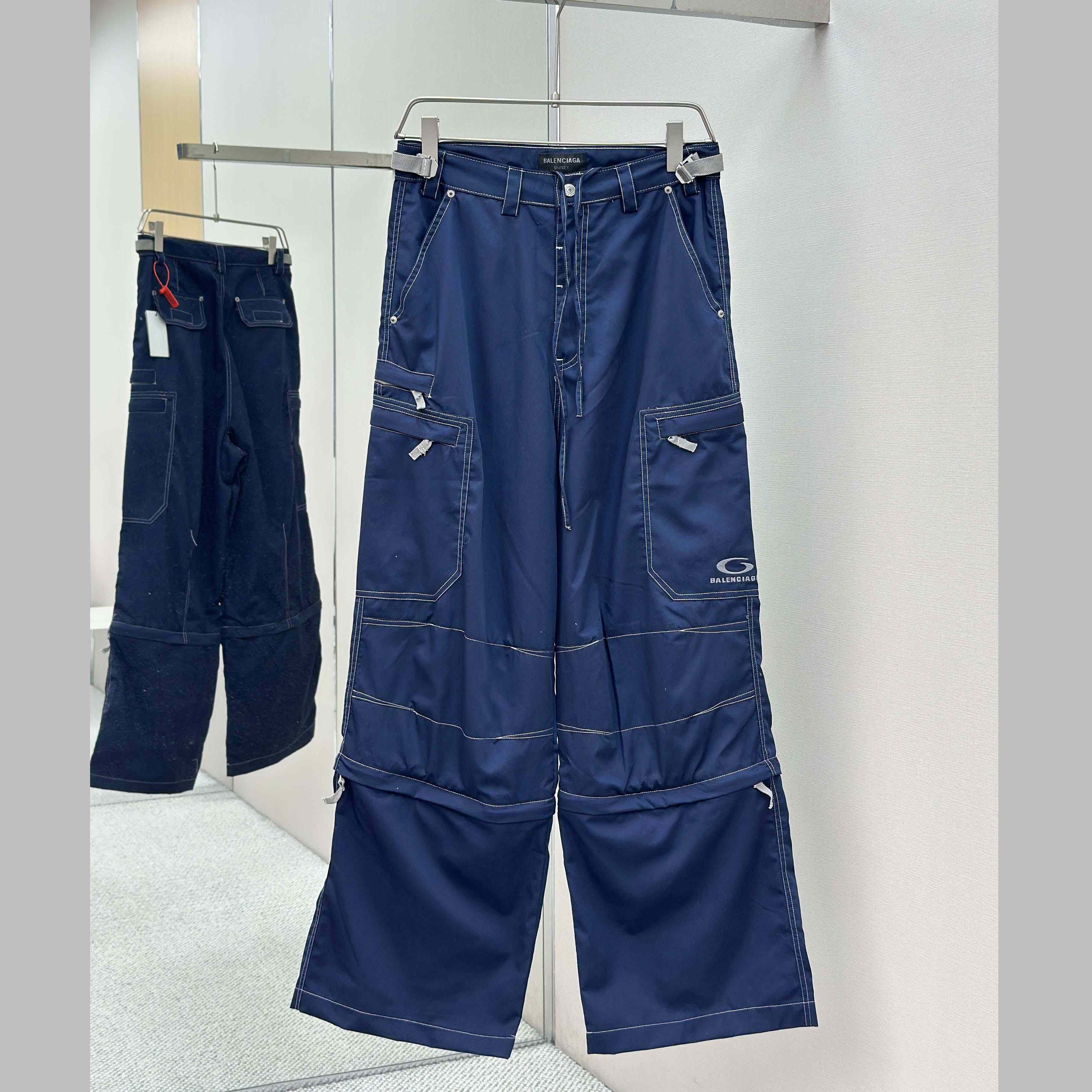 Balenciaga Utility Work Pants In Navy Mixed Cotton Twill - FashionPlug