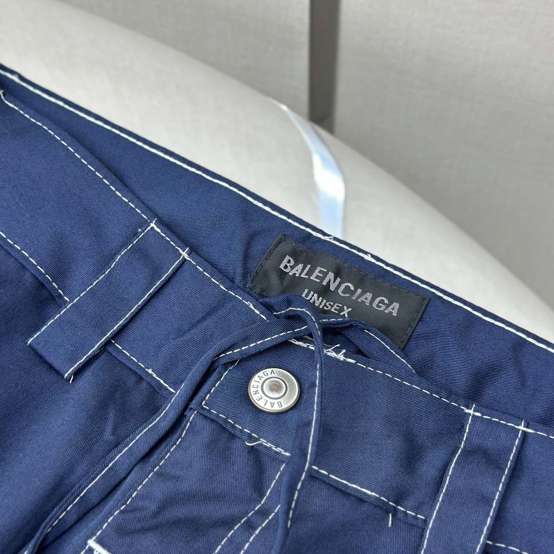 Balenciaga Utility Work Pants In Navy Mixed Cotton Twill - FashionPlug
